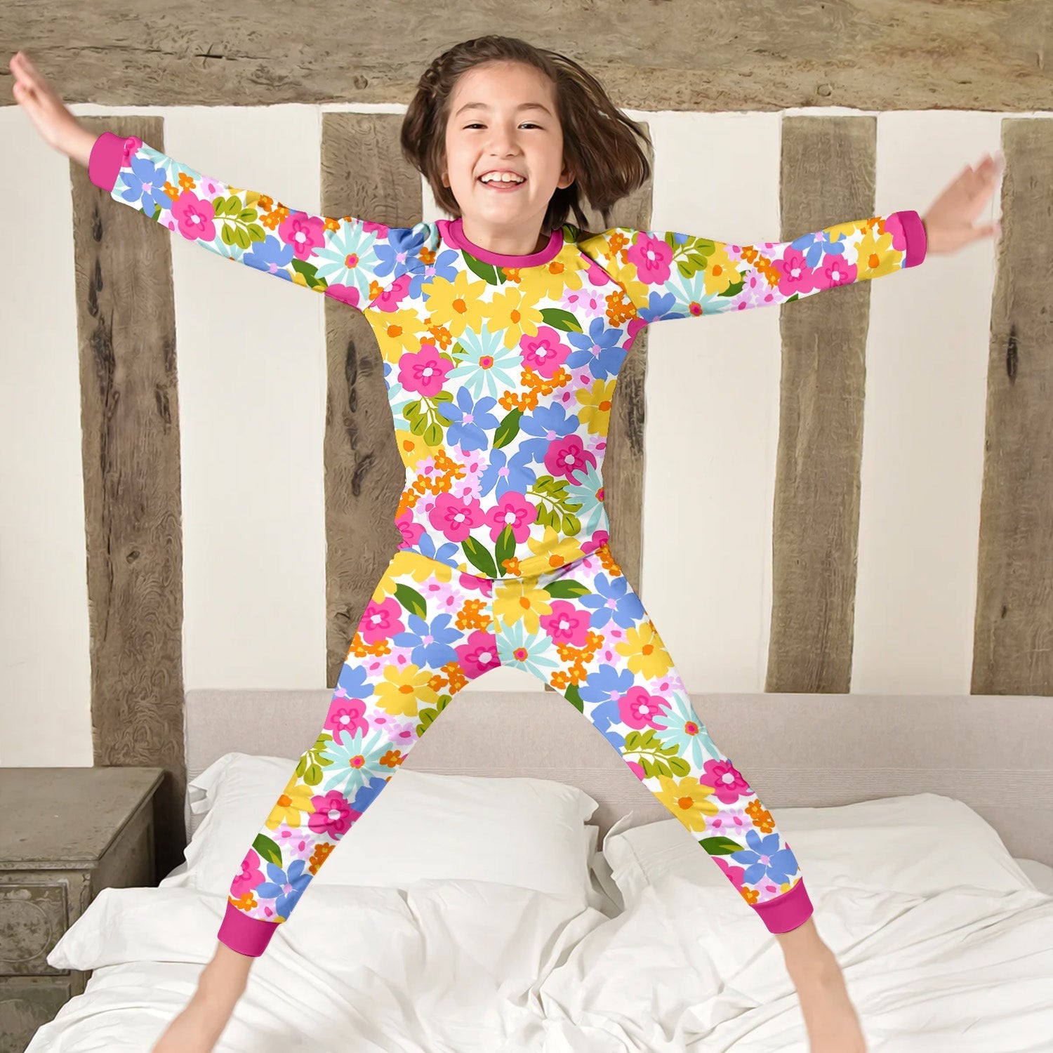 Summer Flowers Two Piece Long Sleeve Pajama Set