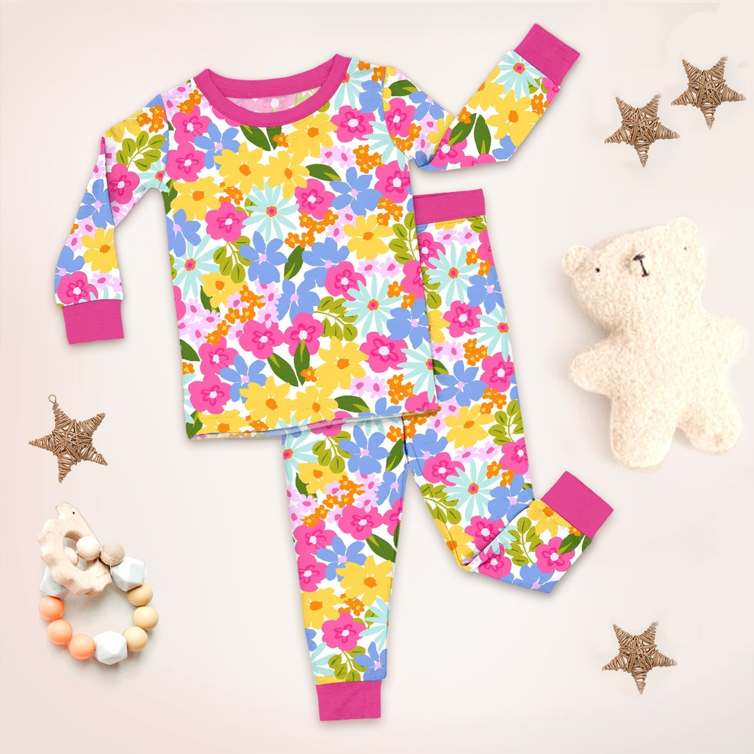 Summer Flowers Two Piece Long Sleeve Pajama Set