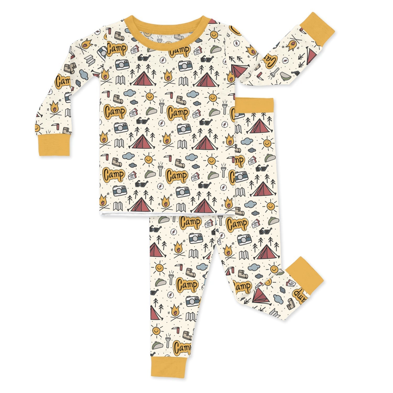Yellow Camping Two Piece Pajama Set