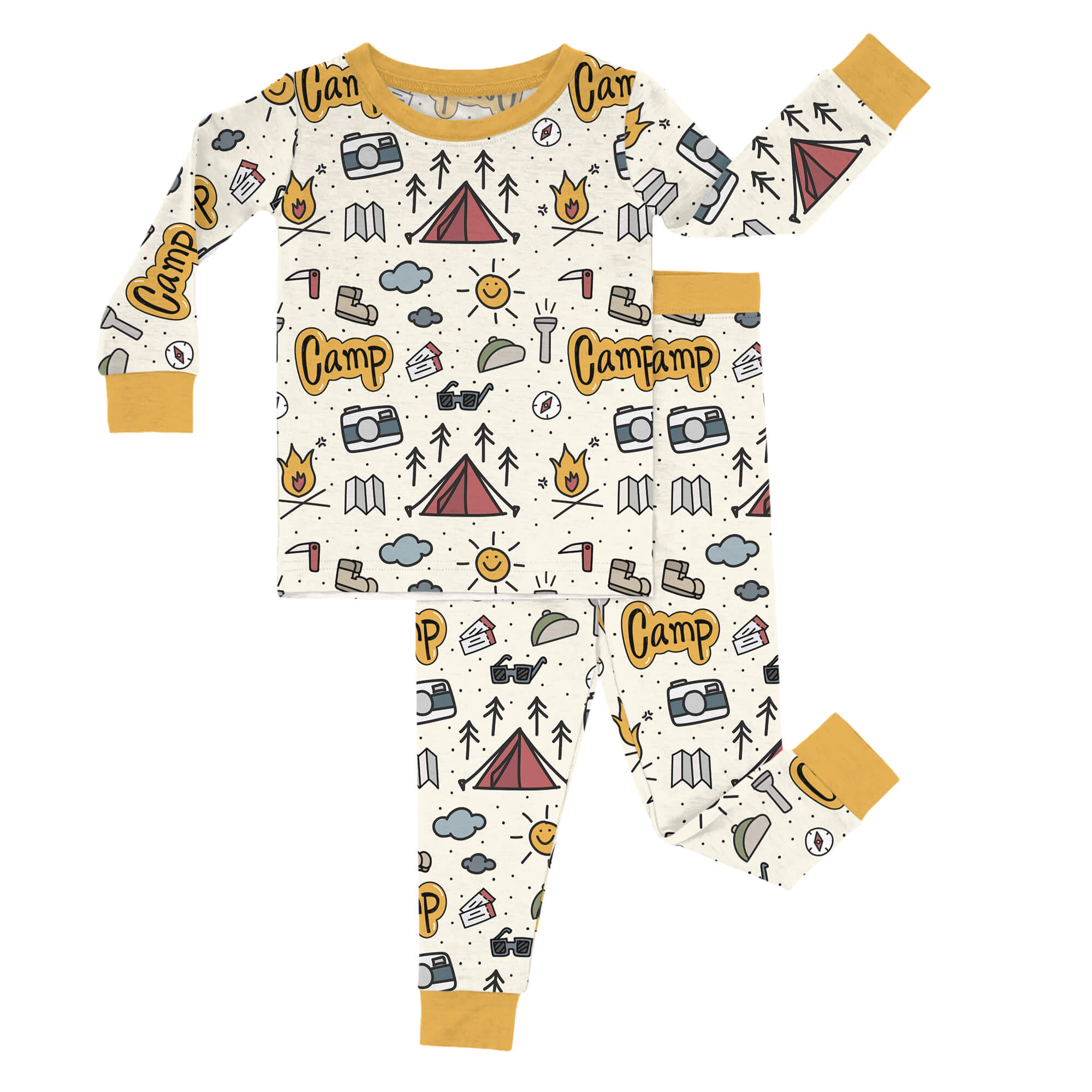 Yellow Camping Two Piece Pajama Set
