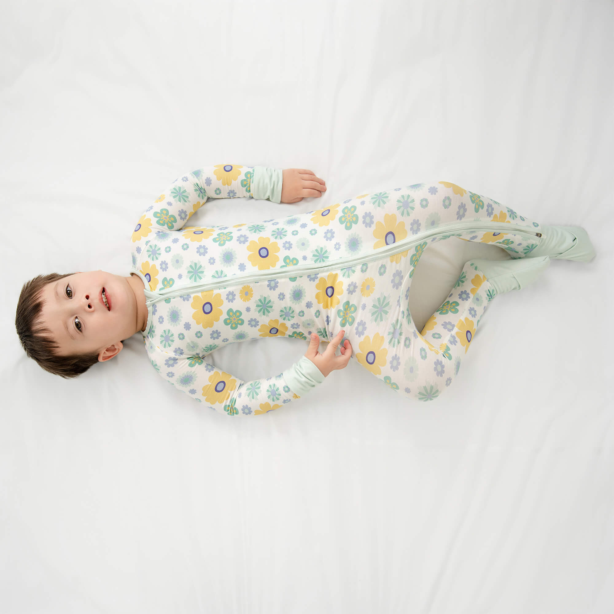 Aqua Floral Convertible Zippered Romper - StazzyBaby