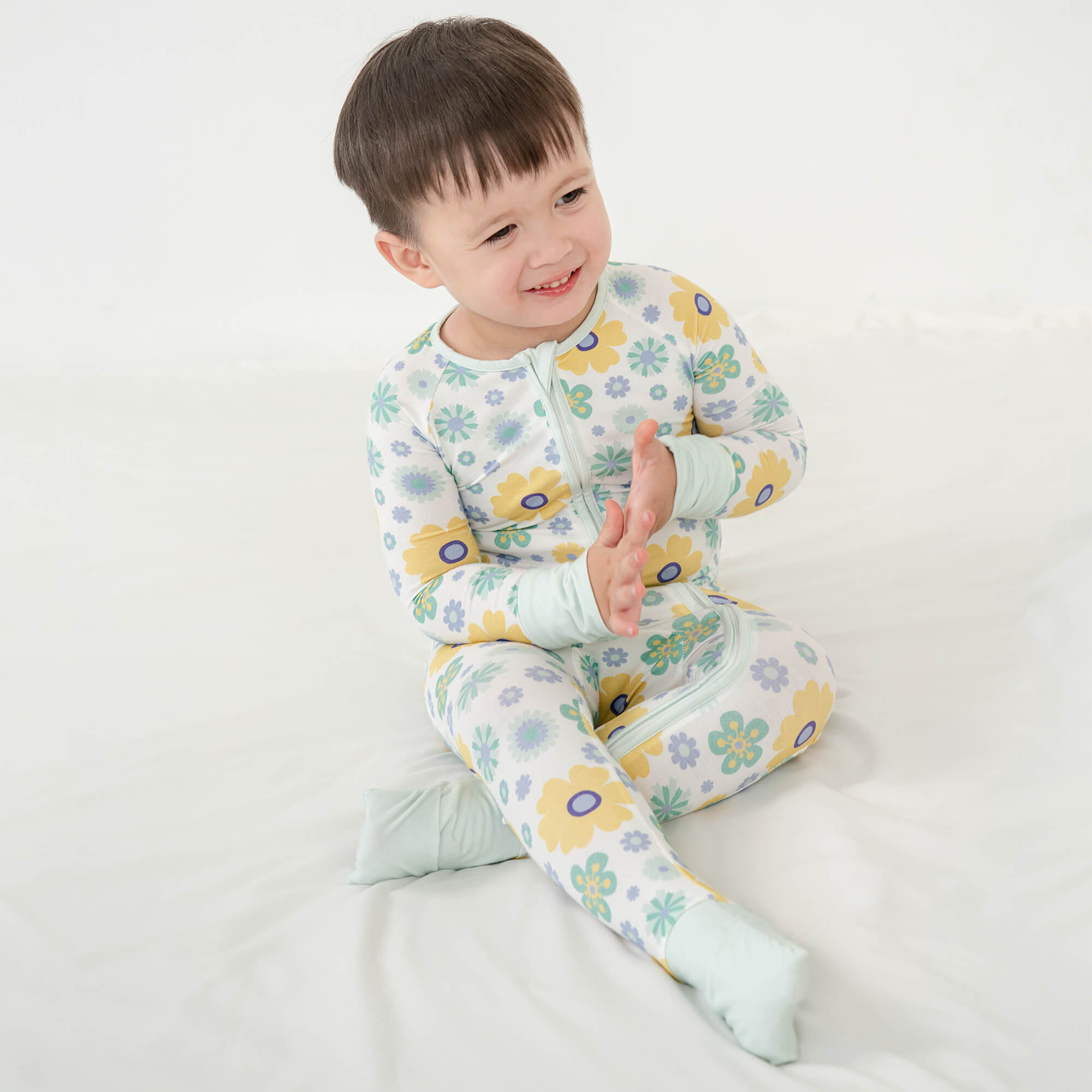 Aqua Floral Convertible Zippered Romper - StazzyBaby