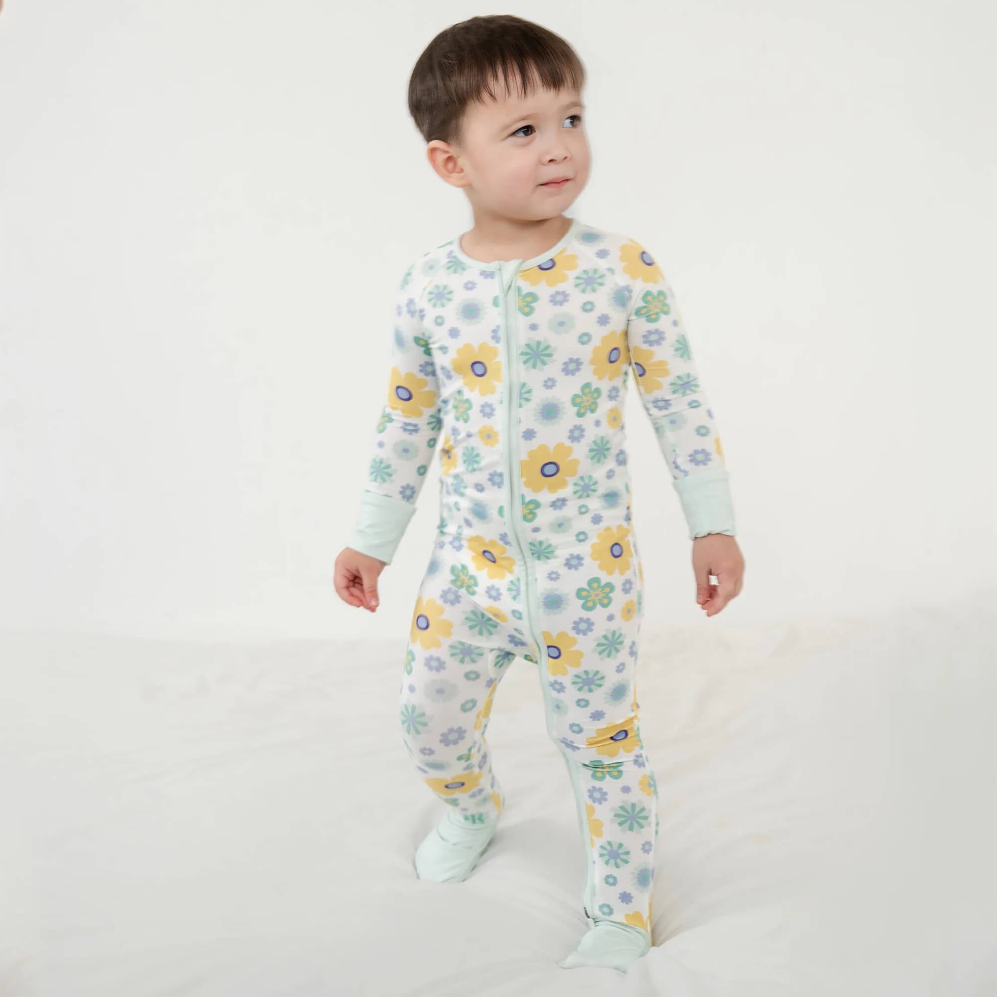 Aqua Floral Convertible Zippered Romper - StazzyBaby