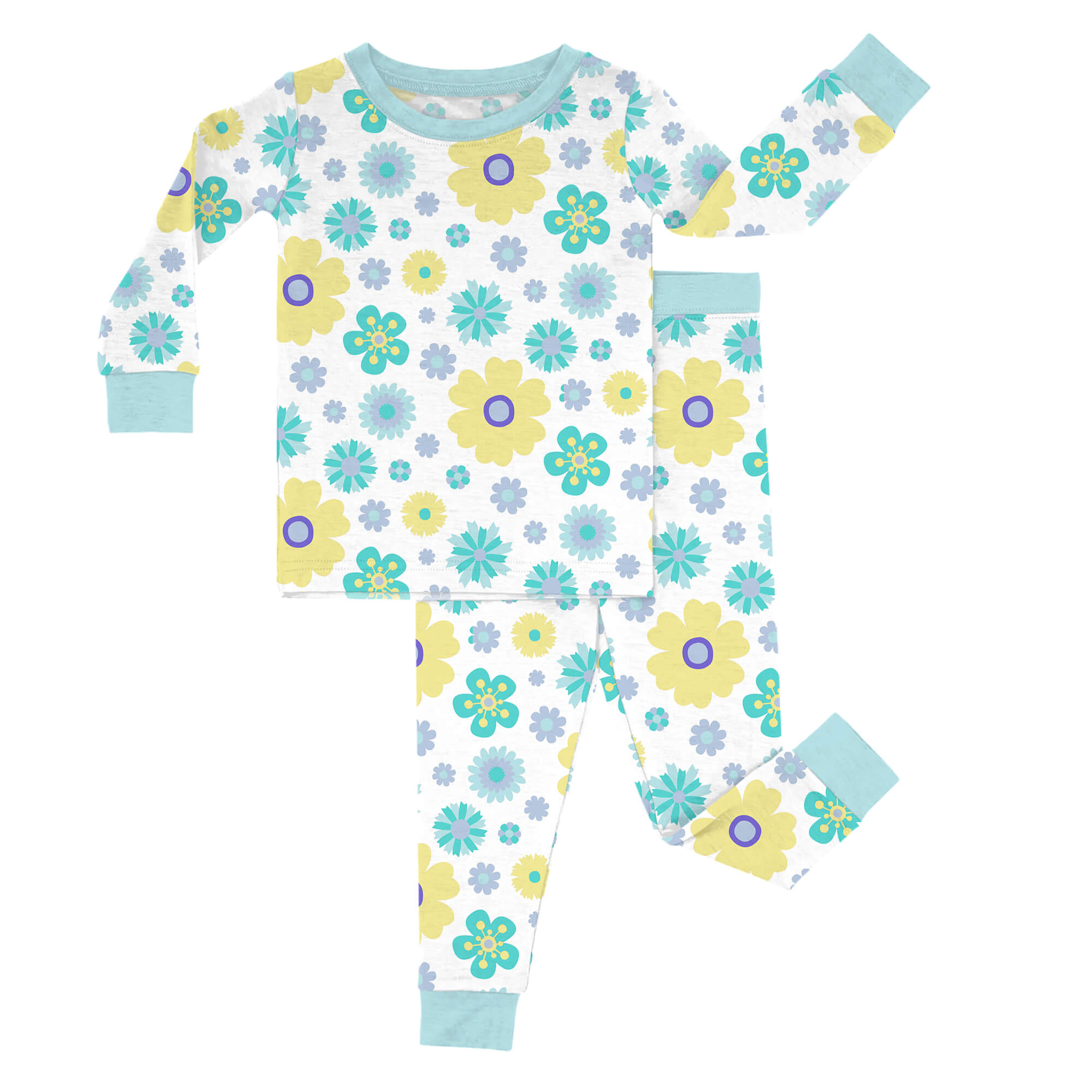 Aqua Floral Two Piece Pajama Set - StazzyBaby