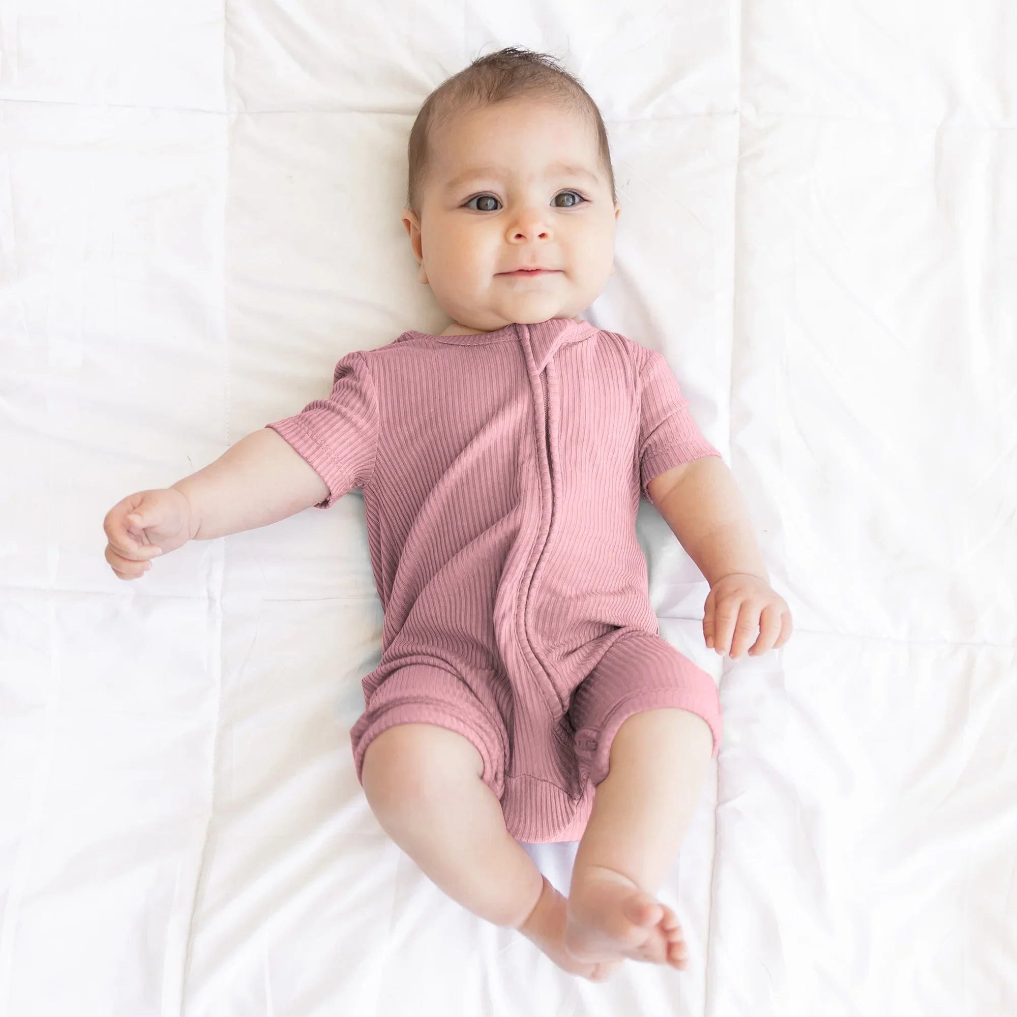 Blush Petal Ribbed Shorty Zippy - StazzyBaby