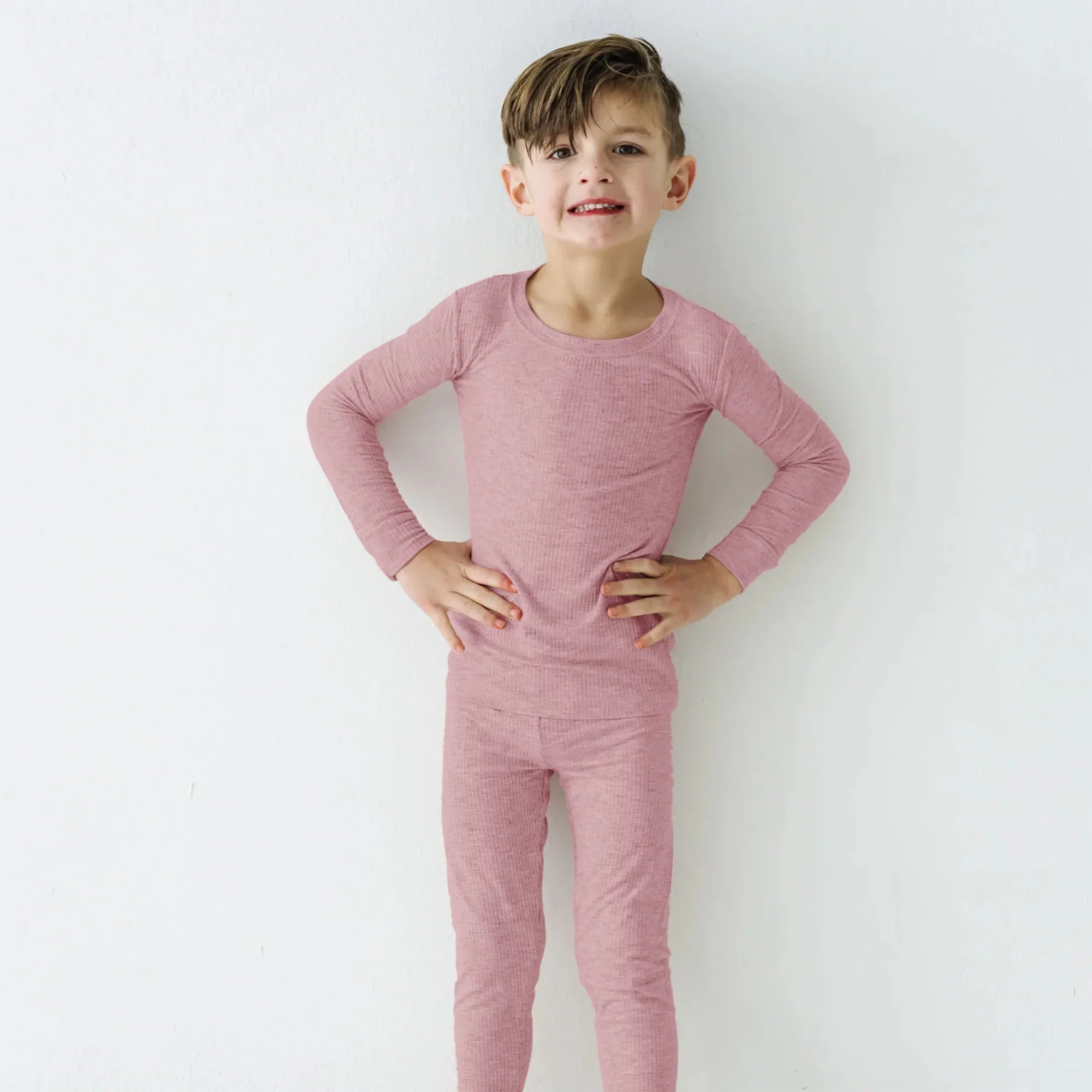 Blush Petal Ribbed Two Piece Long Sleeve Pajama Set - StazzyBaby