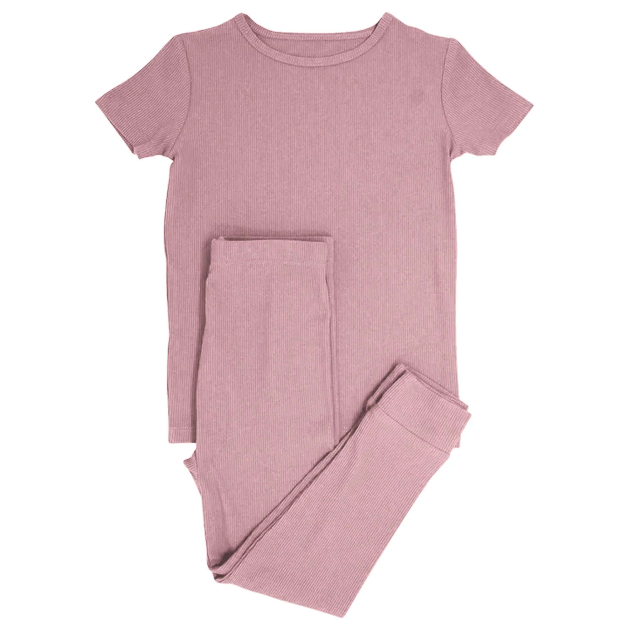 Blush Petal Ribbed Two Piece Short Sleeve & Pants Pajama Set - StazzyBaby