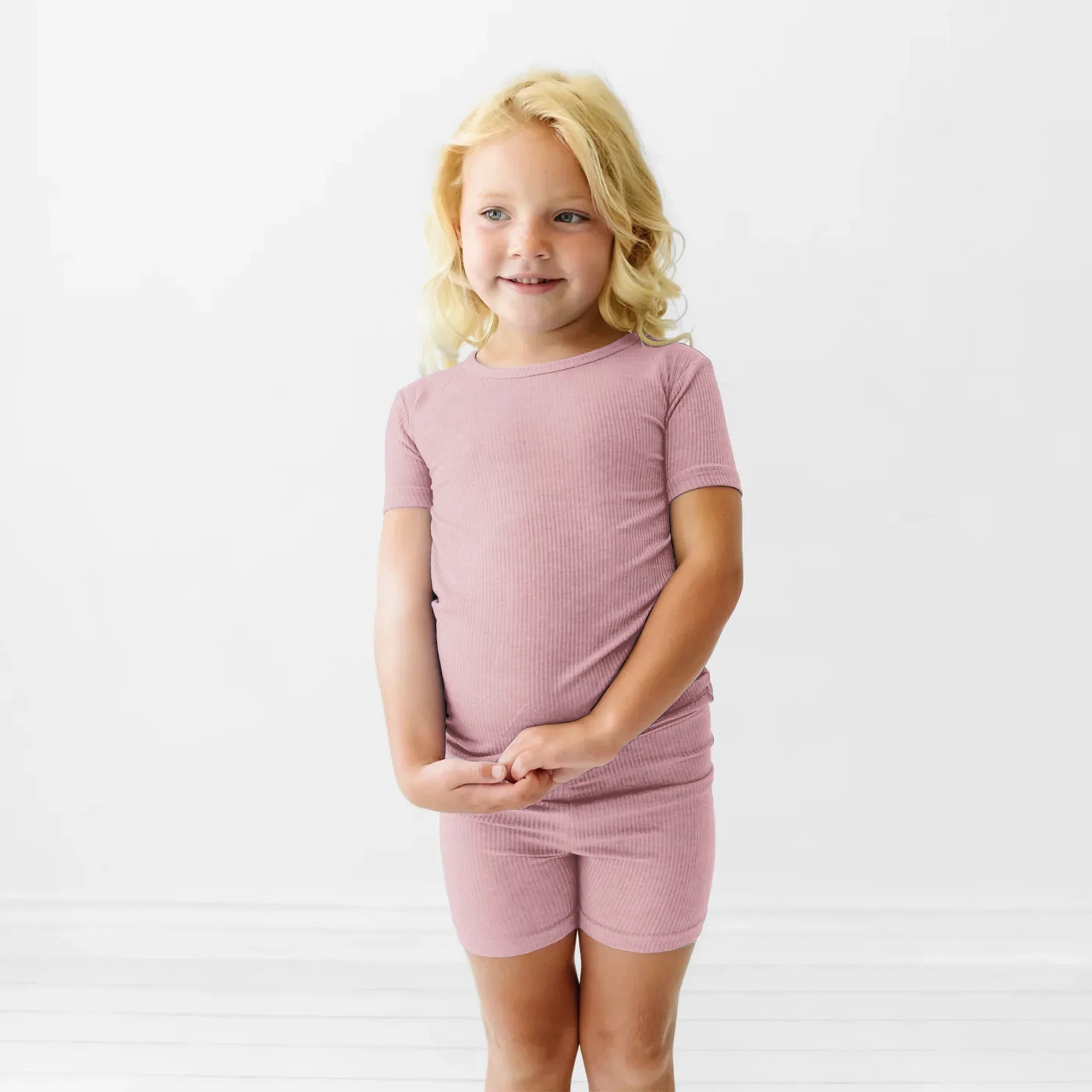 Blush Petal Ribbed Two Piece Short Sleeve Shorts Pajama Set - StazzyBaby