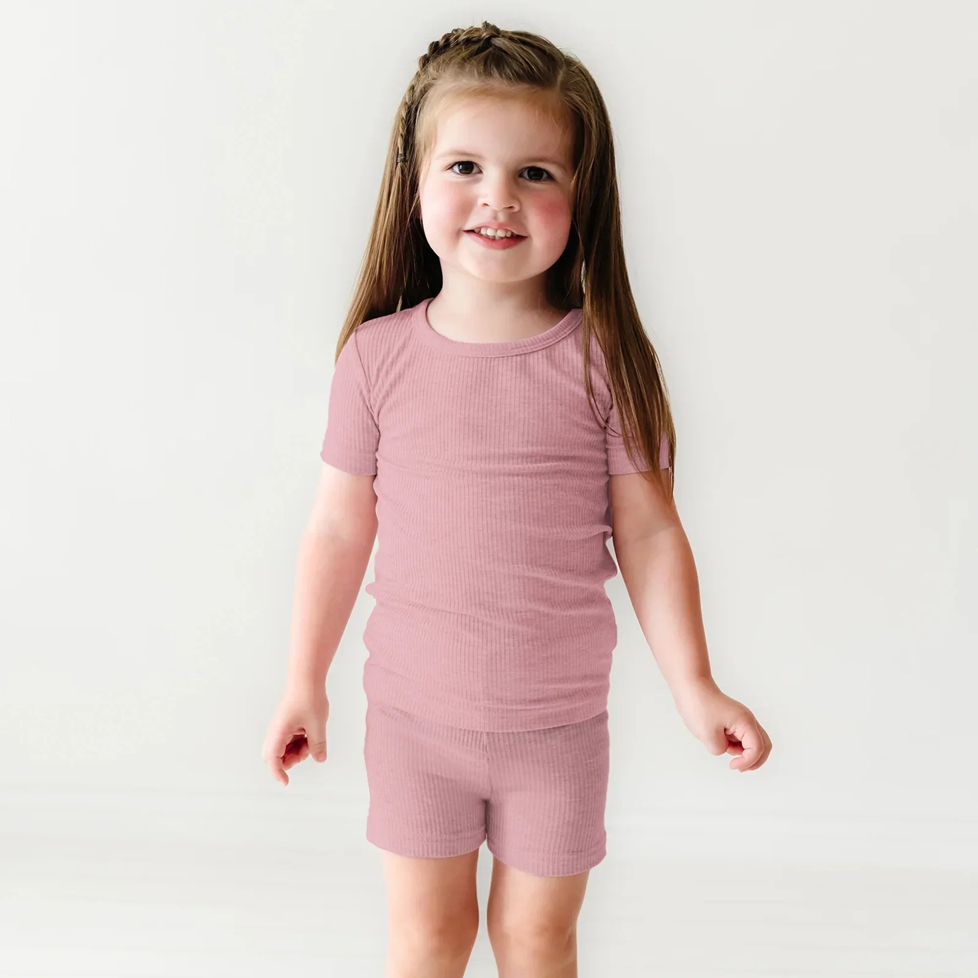 Blush Petal Ribbed Two Piece Short Sleeve Shorts Pajama Set - StazzyBaby