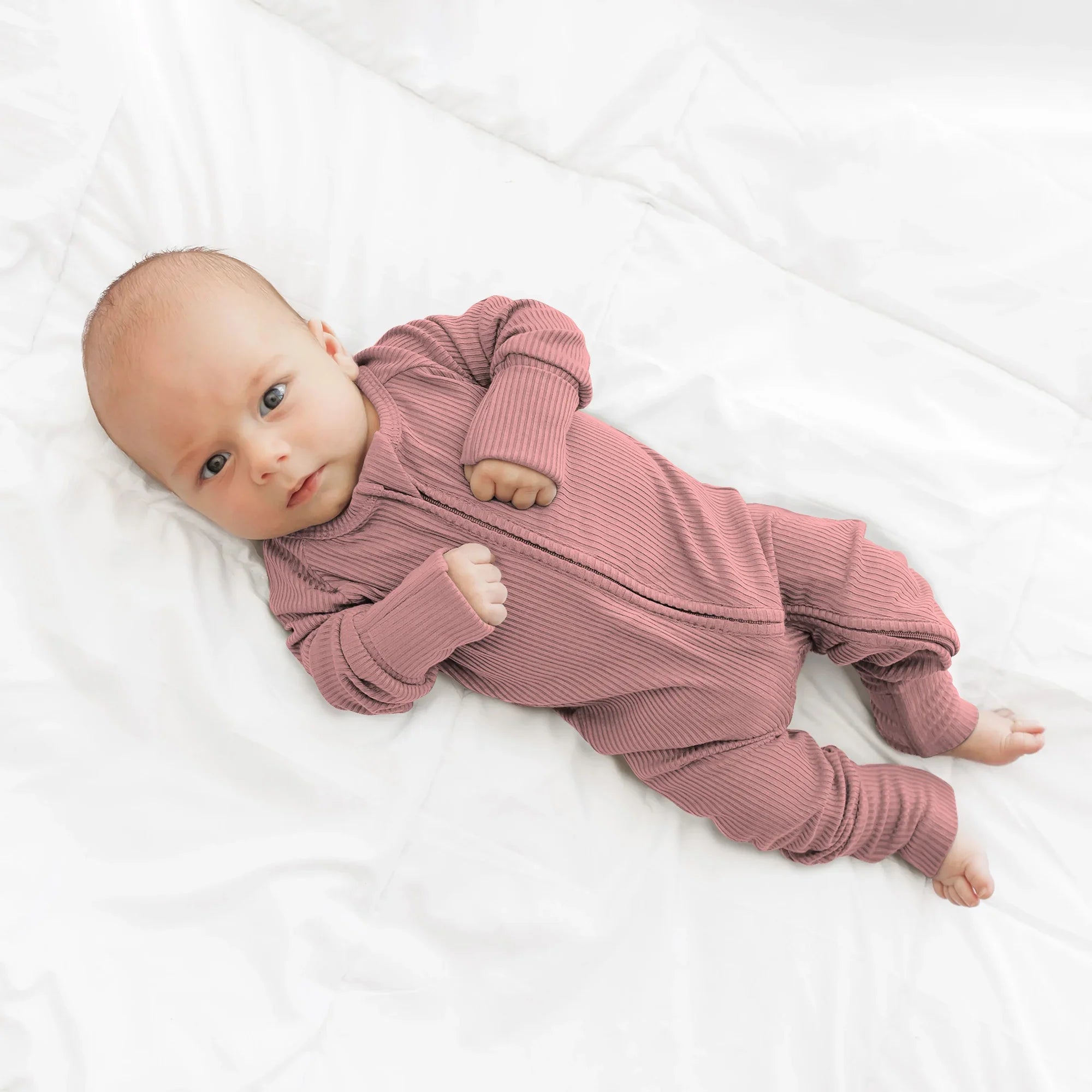 Blush Petal Ribbed Zippy - StazzyBaby