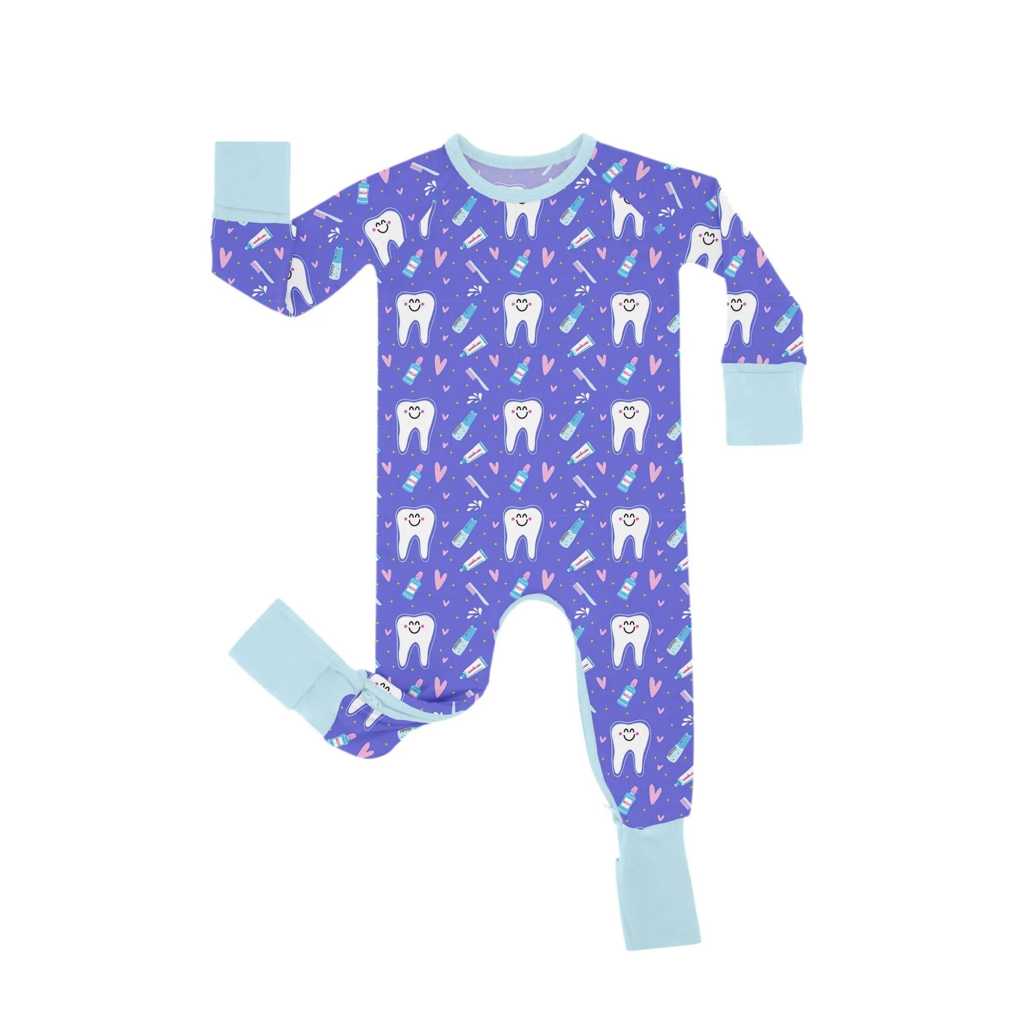 Brushing Teeth Crescent Zippered Romper - StazzyBaby