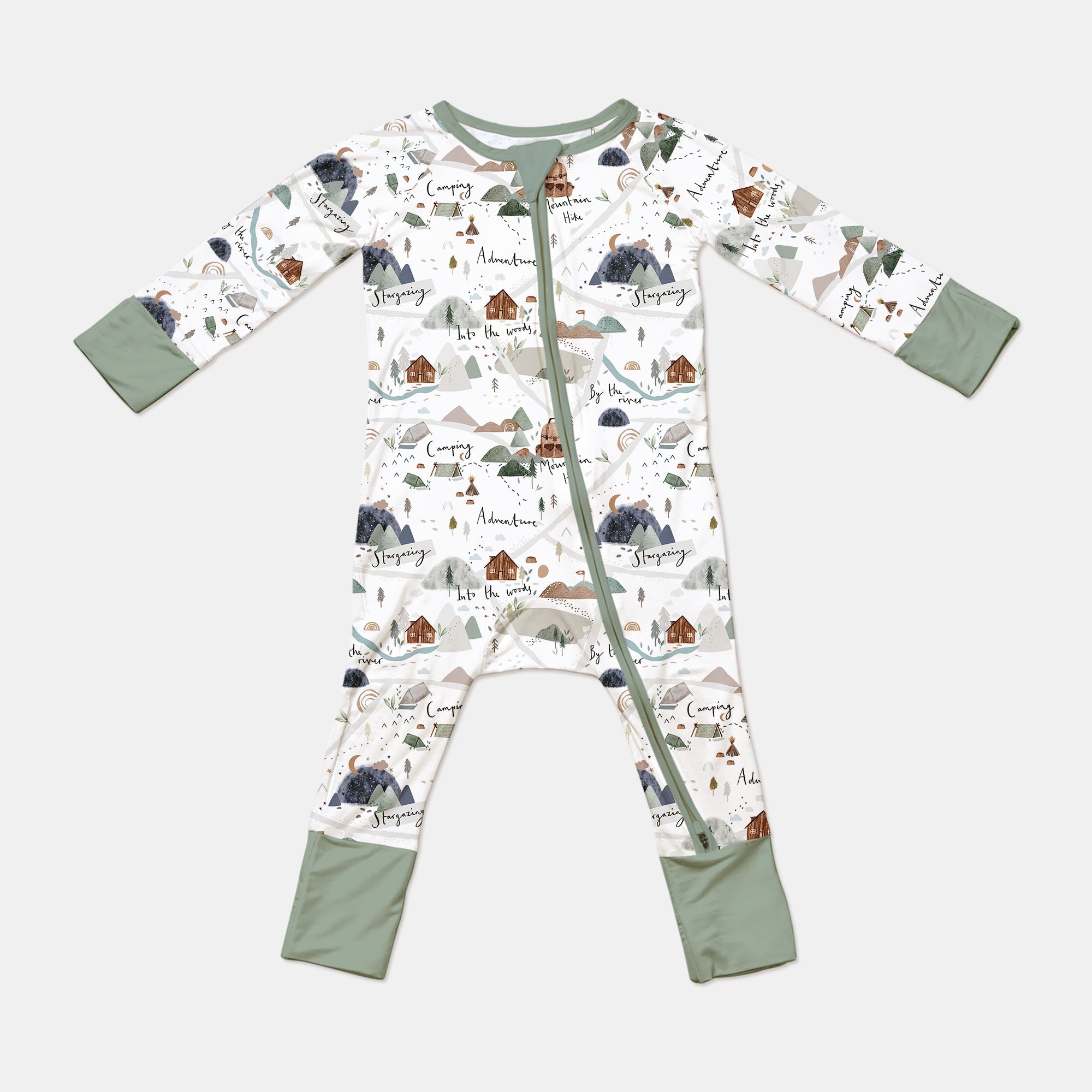Camping Route Map Convertible Zippered Romper - StazzyBaby