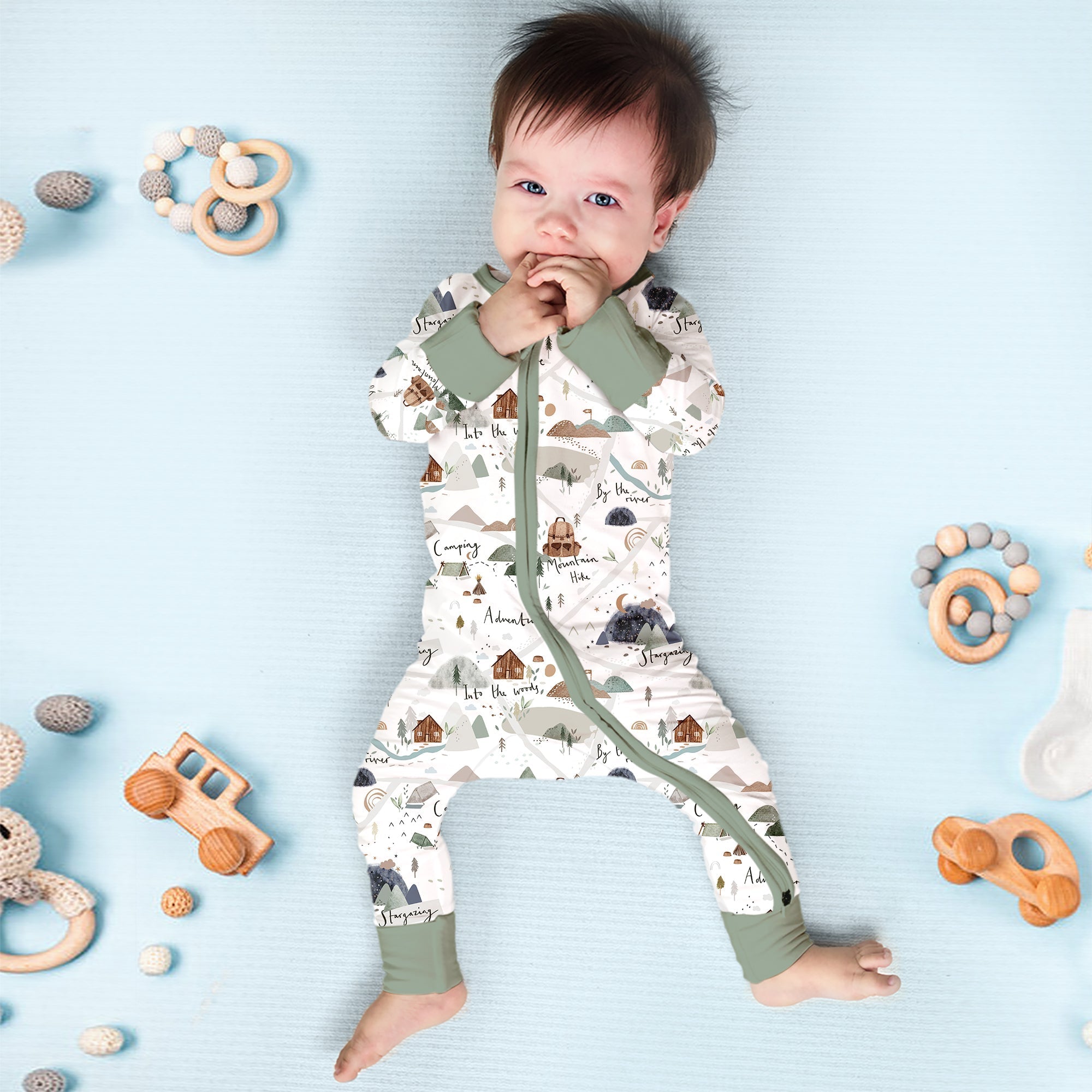 Camping Route Map Convertible Zippered Romper - StazzyBaby