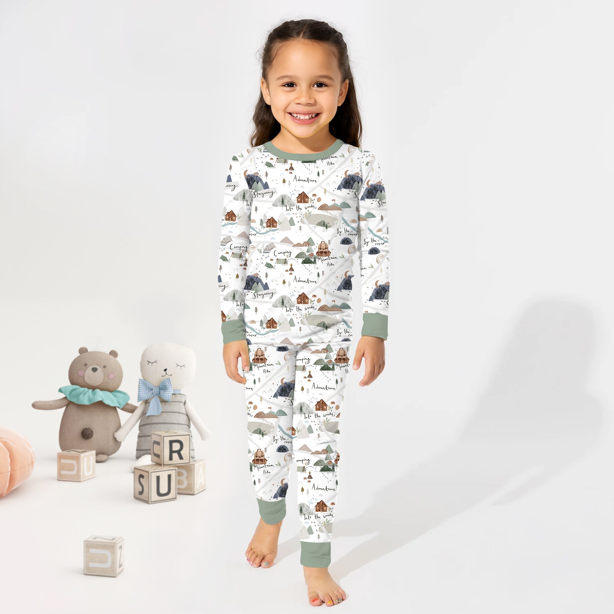 Camping Route Map Two Piece Long Sleeve Pajama Set - StazzyBaby