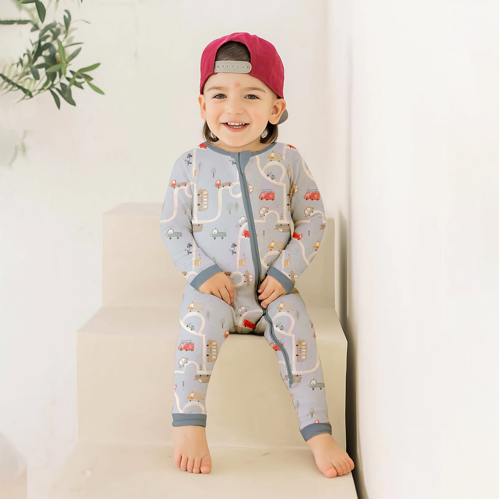 Car Route Map Convertible Zippered Romper - StazzyBaby