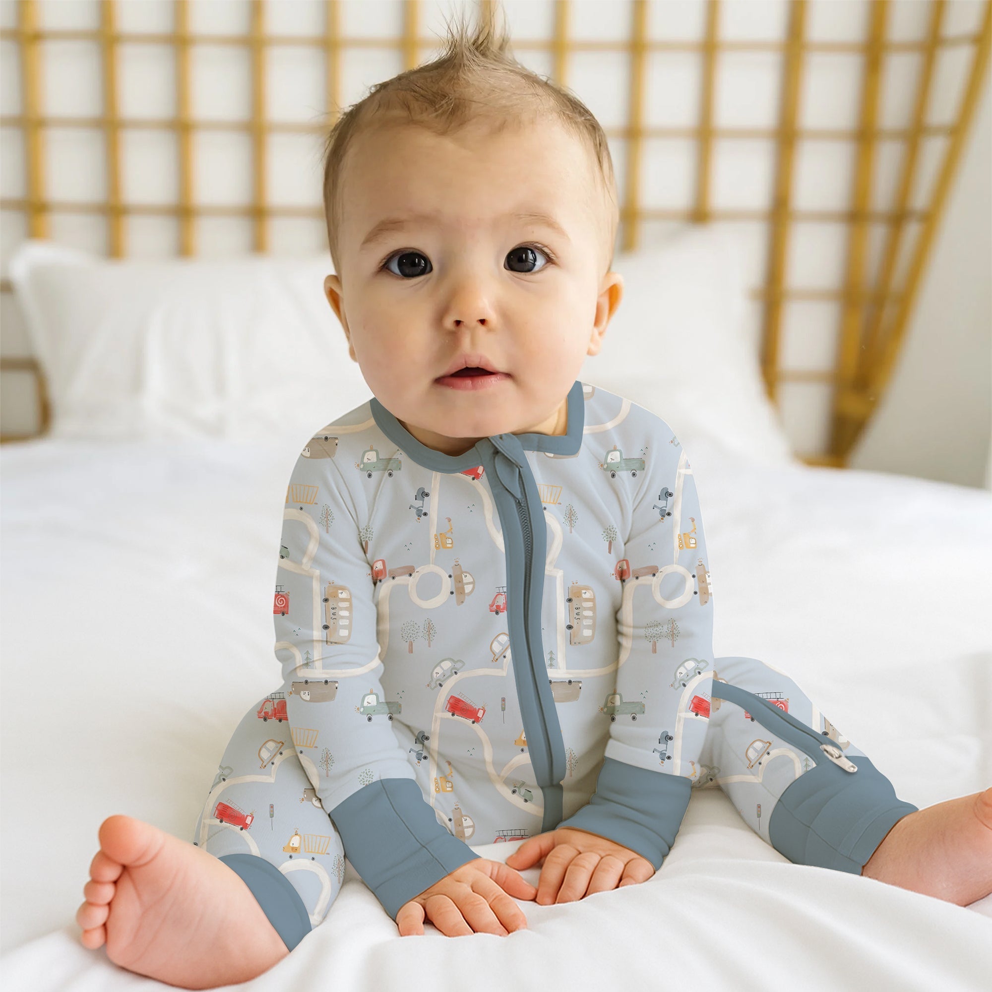 Car Route Map Convertible Zippered Romper - StazzyBaby