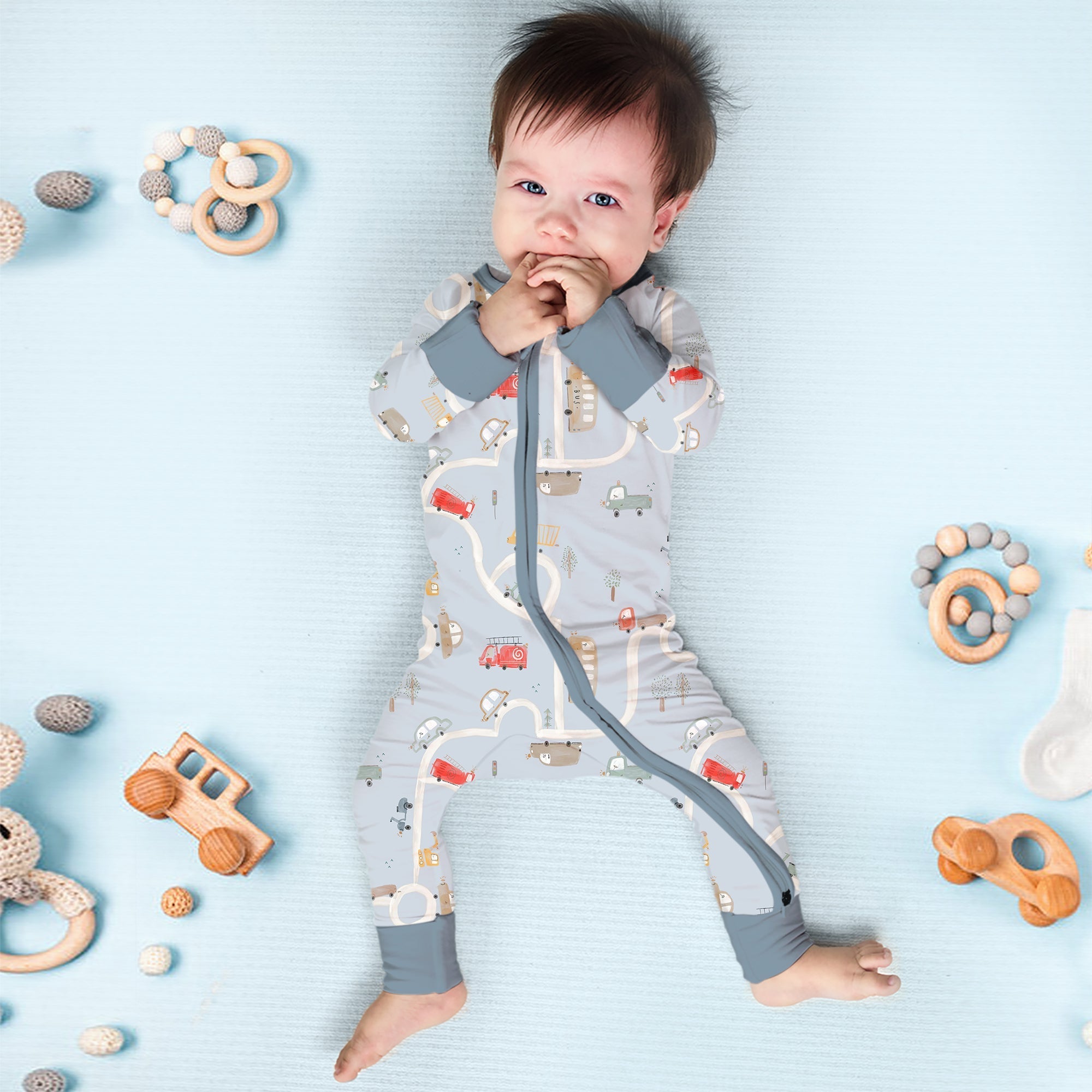 Car Route Map Convertible Zippered Romper - StazzyBaby