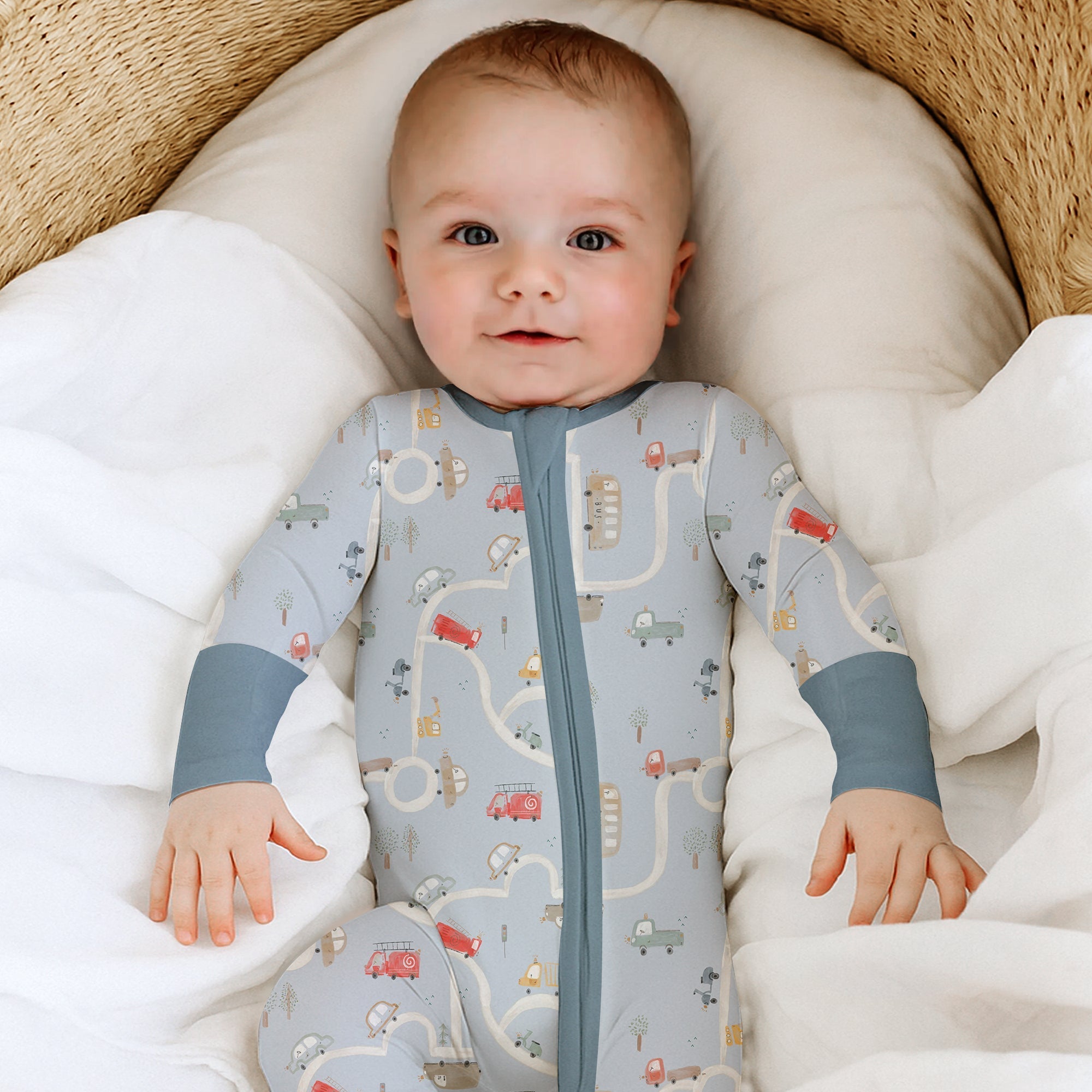 Car Route Map Convertible Zippered Romper - StazzyBaby