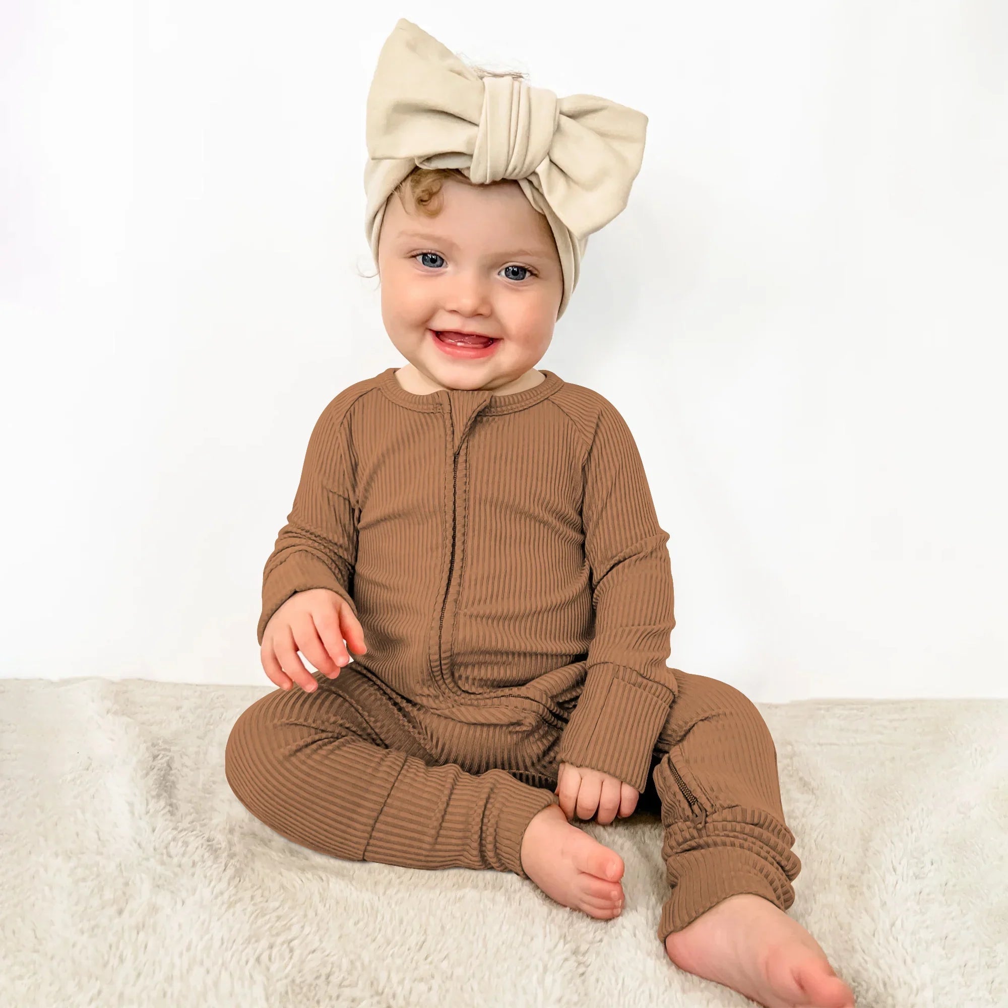 Caramel Ribbed Zippy - StazzyBaby