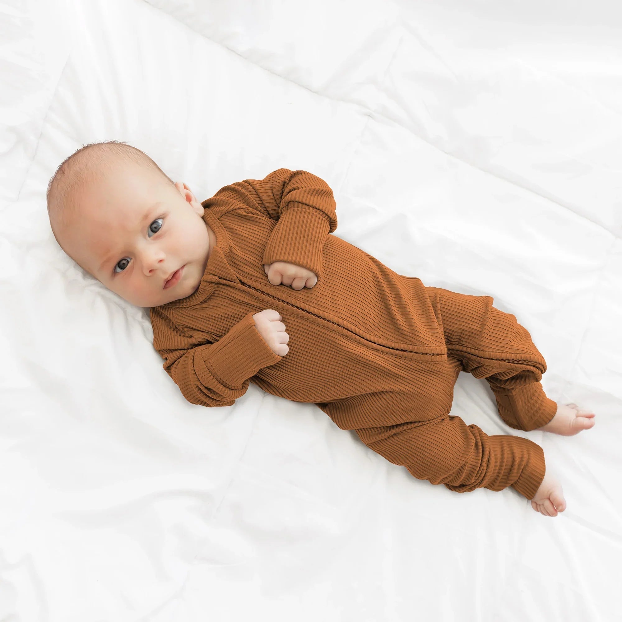 Caramel Ribbed Zippy - StazzyBaby