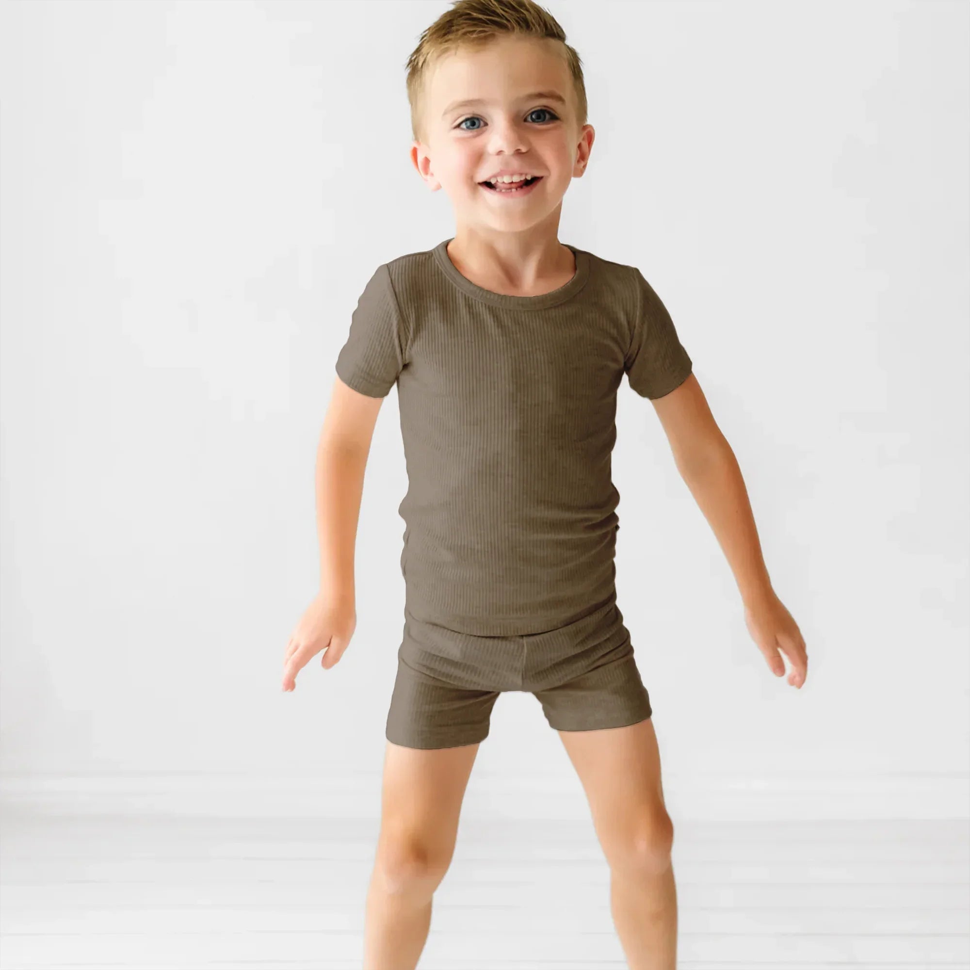 Cocoa Ribbed Two Piece Short Sleeve & Shorts Pajama Set - StazzyBaby