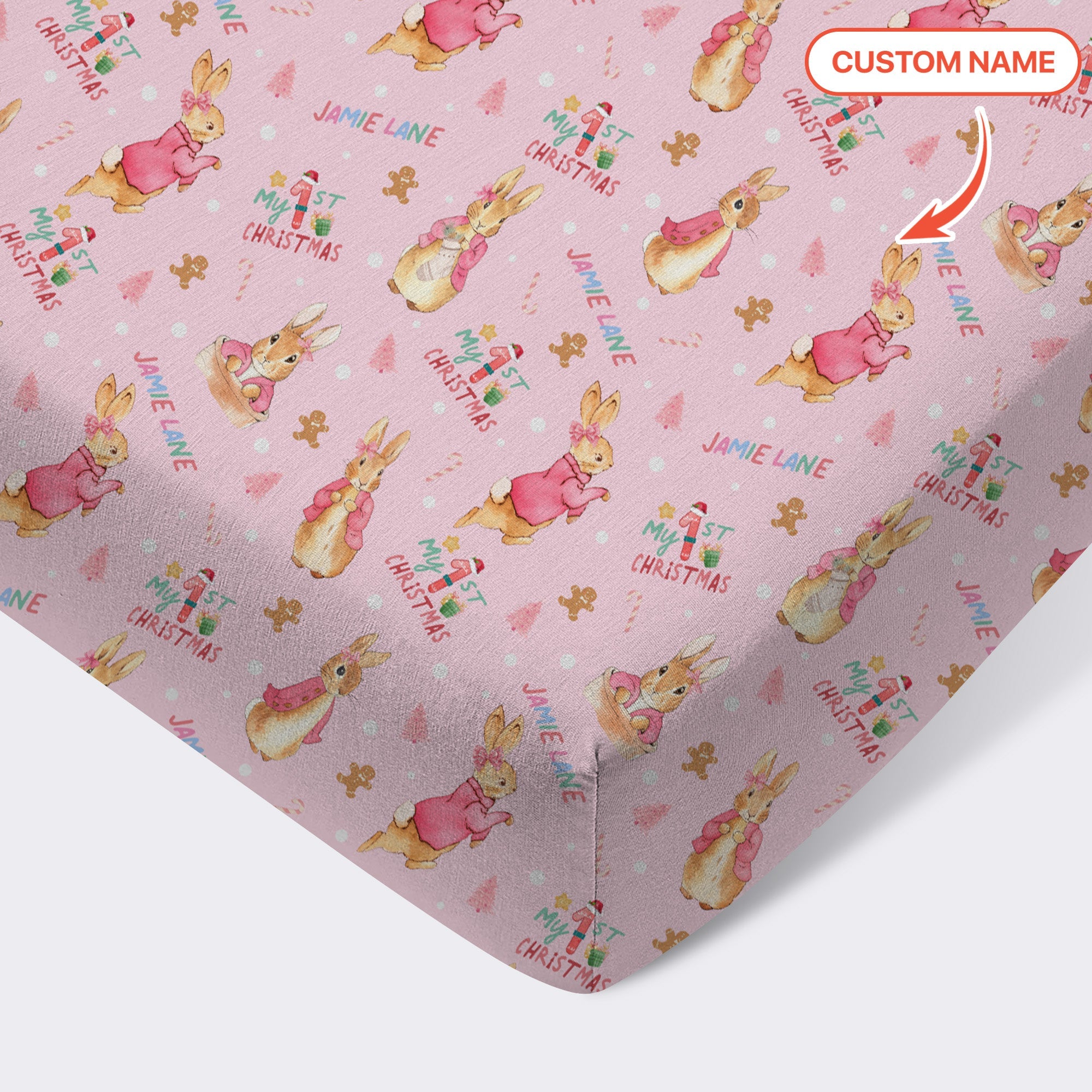 Custom 1st Christmas Rabbit Fitted Crib Sheet - StazzyBaby