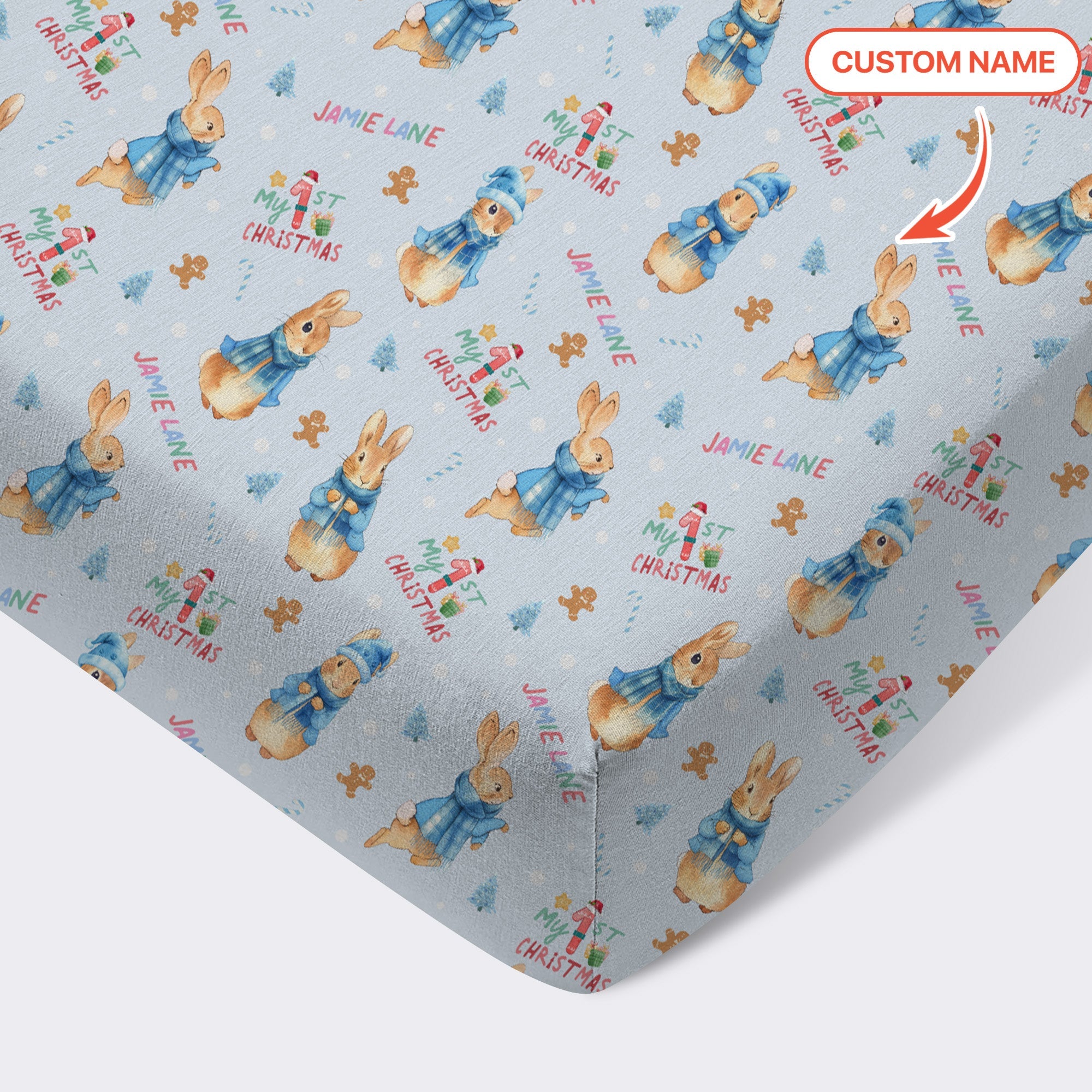 Custom 1st Christmas Rabbit Fitted Crib Sheet - StazzyBaby
