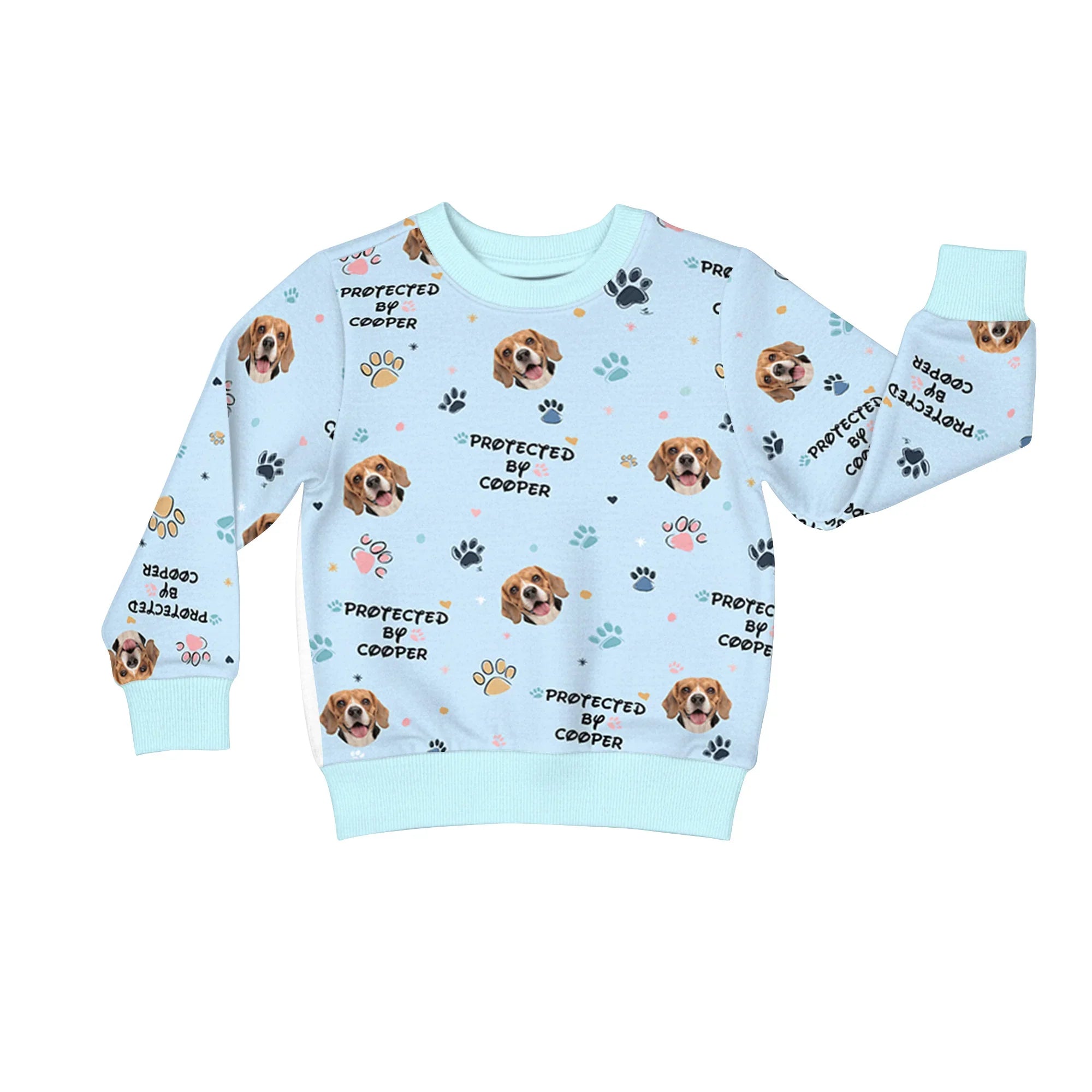 Custom Dog Photo Pattern "Protected By" Crewneck Sweatshirt - StazzyBaby