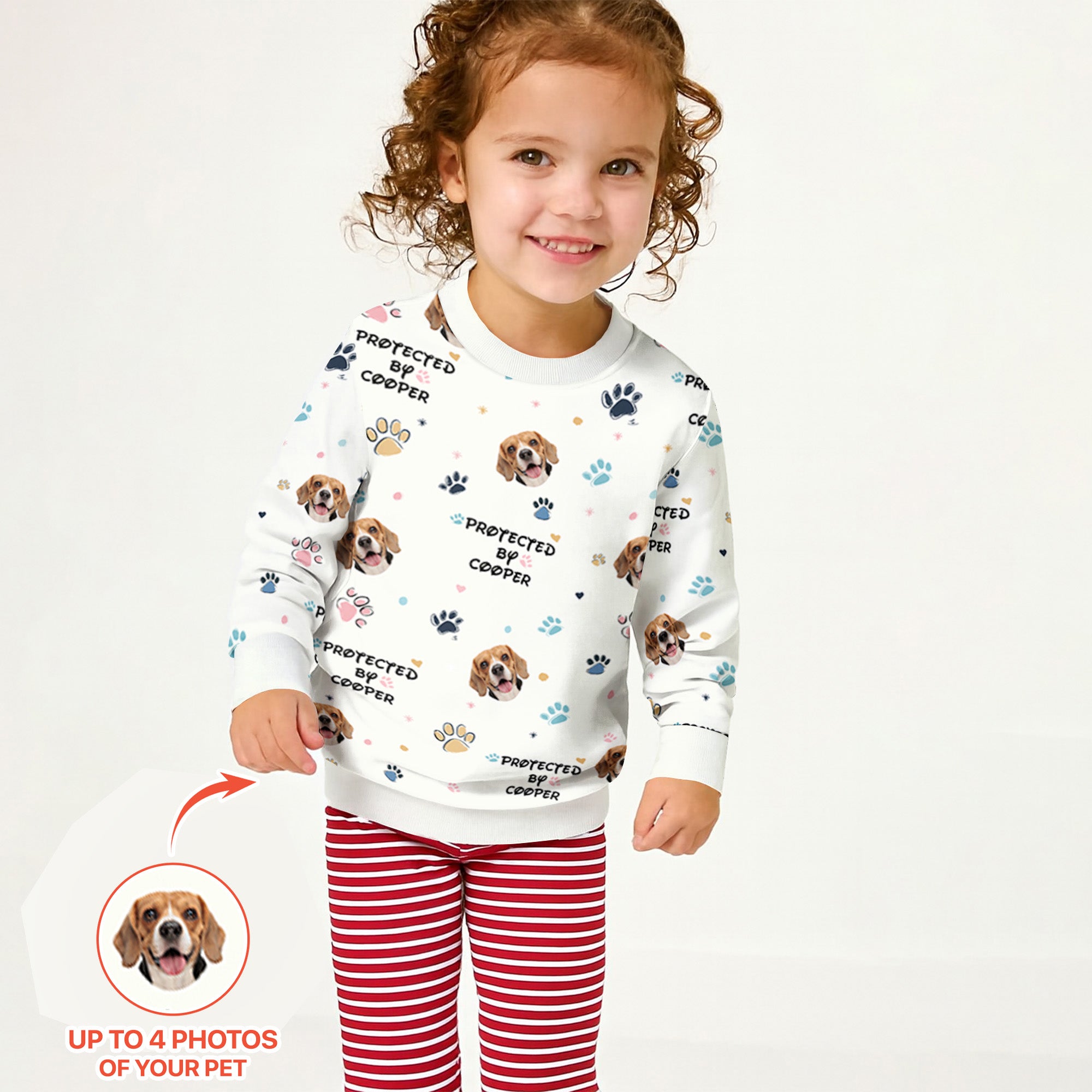 Custom Dog Photo Pattern "Protected By" Crewneck Sweatshirt - StazzyBaby