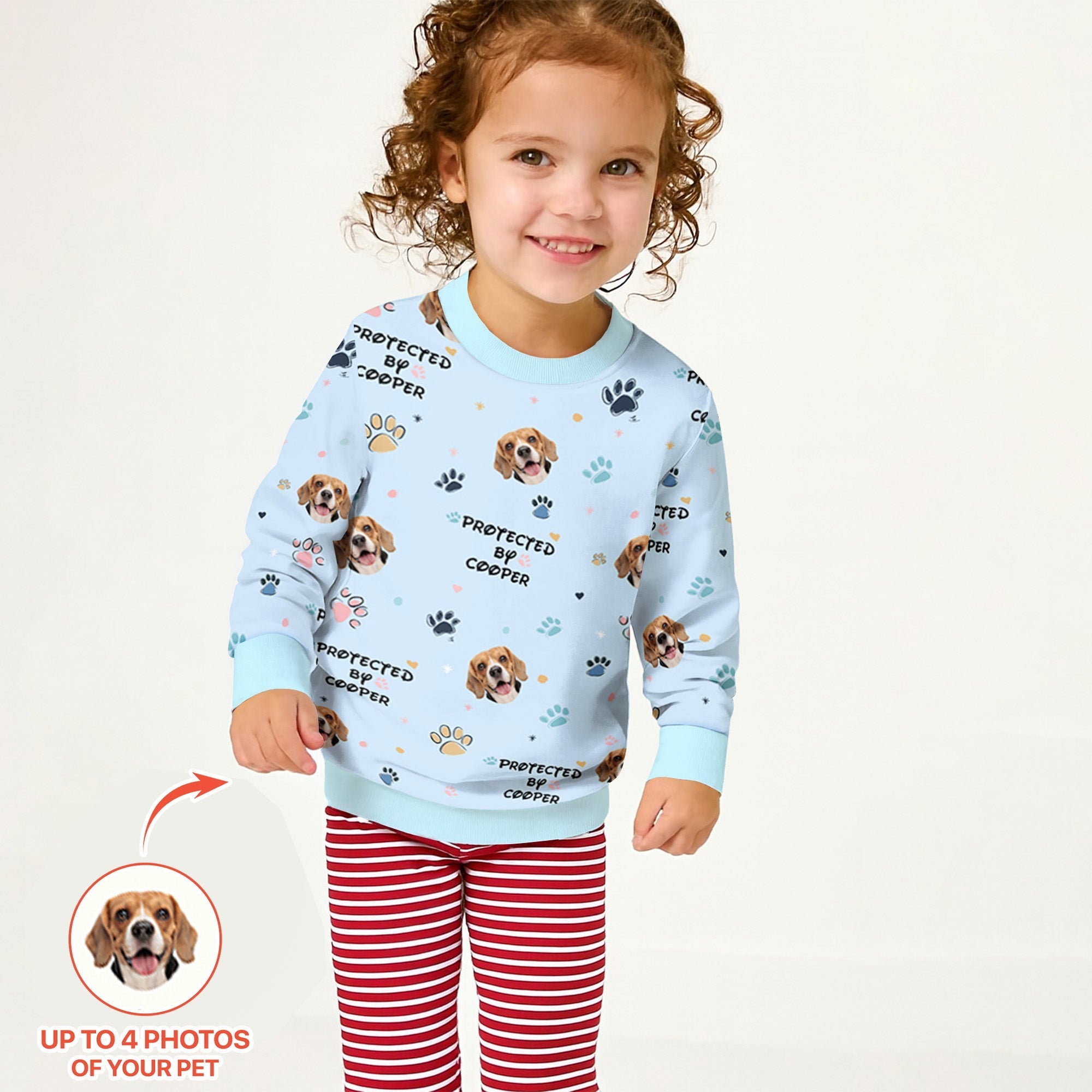 Custom Dog Photo Pattern "Protected By" Crewneck Sweatshirt - StazzyBaby