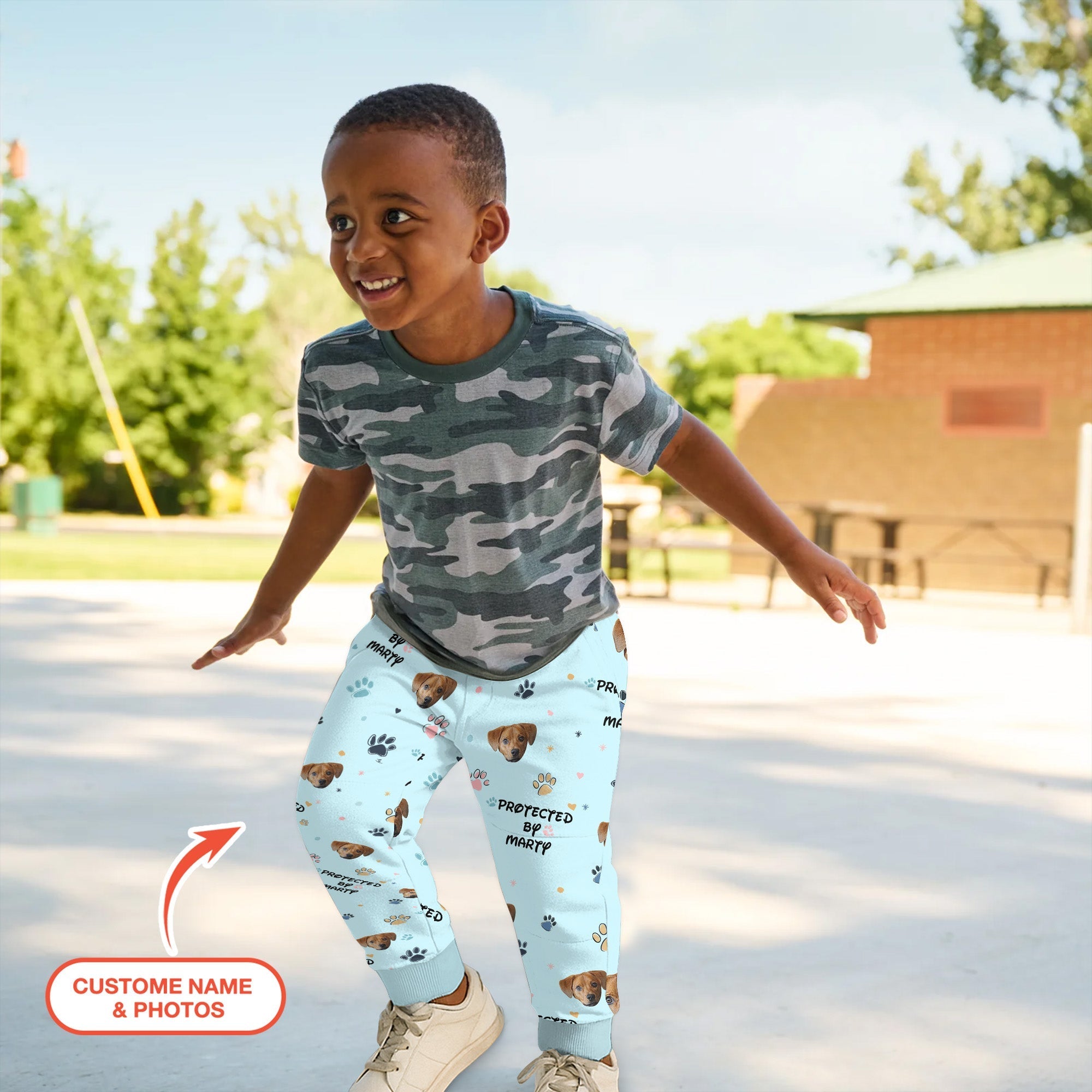 Custom Dog Photo Pattern "Protected By" Jogger - StazzyBaby