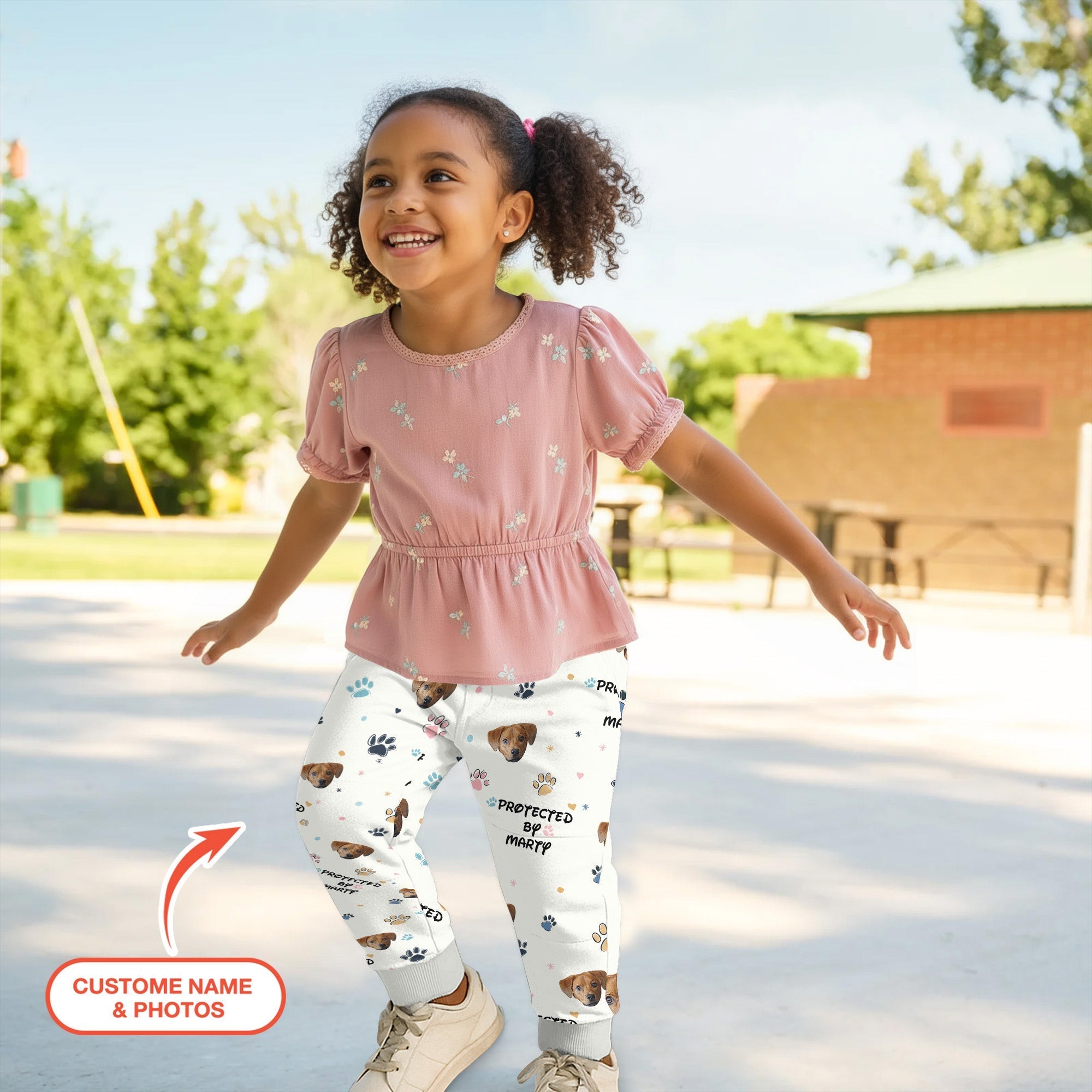 Custom Dog Photo Pattern "Protected By" Jogger - StazzyBaby