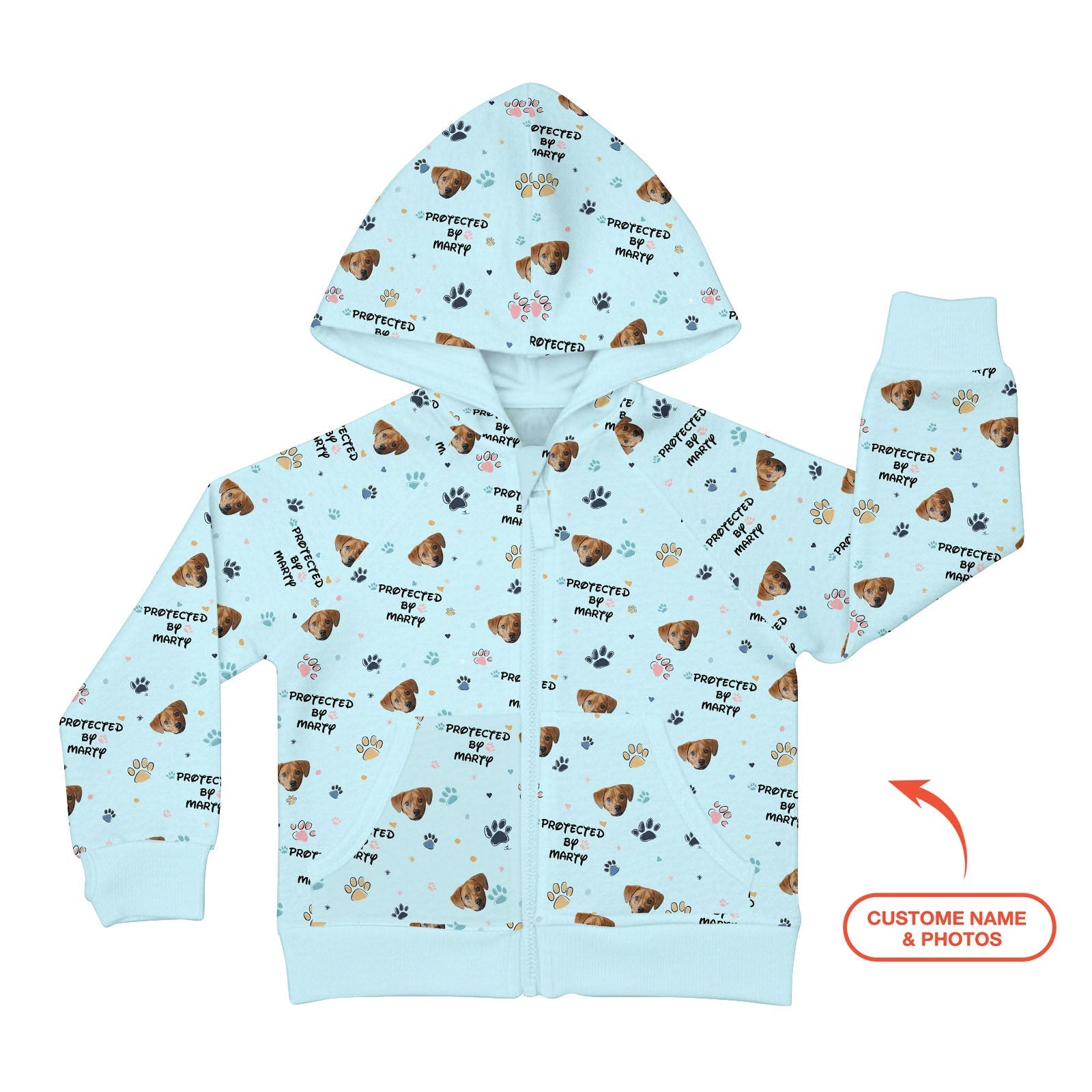 Custom Dog Photo Pattern "Protected By" Zip Hoodie - StazzyBaby