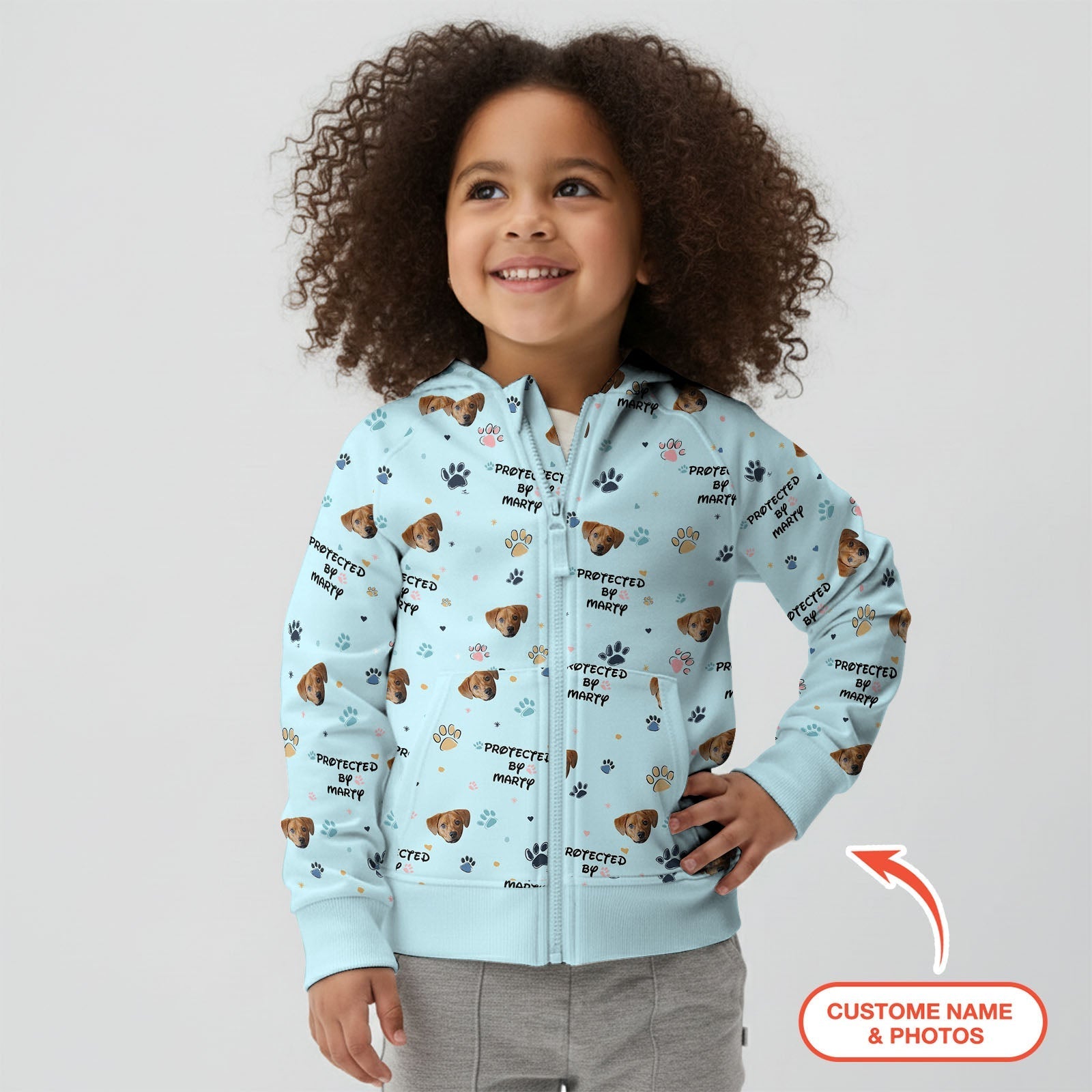 Custom Dog Photo Pattern "Protected By" Zip Hoodie - StazzyBaby