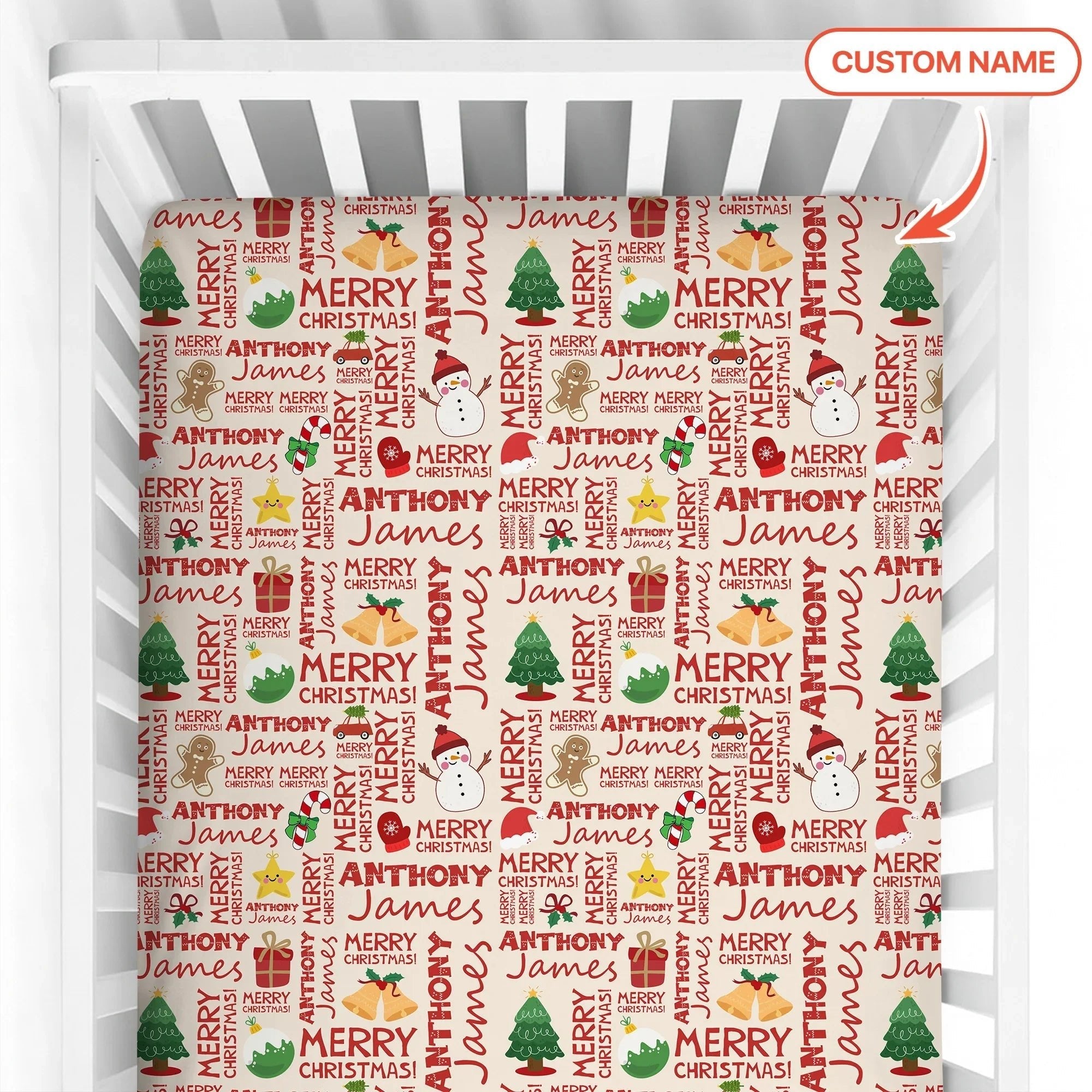 Custom Name Merry Christmas Fitted Crib Sheet - StazzyBaby