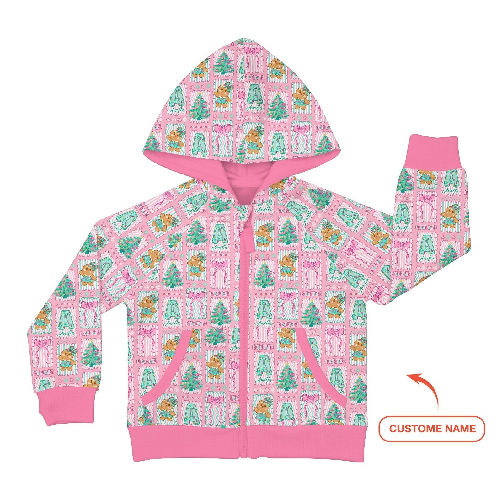 Custom Name "Merry Pink Christmas" Zip Hoodie - StazzyBaby