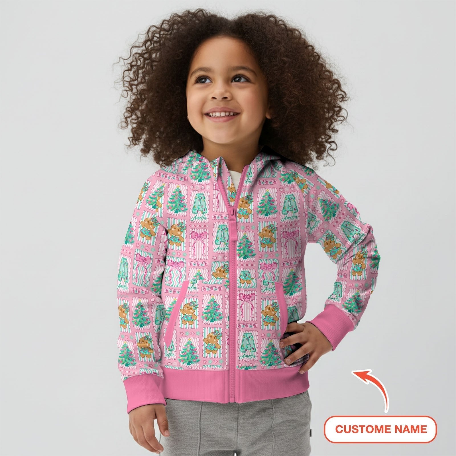 Custom Name "Merry Pink Christmas" Zip Hoodie - StazzyBaby