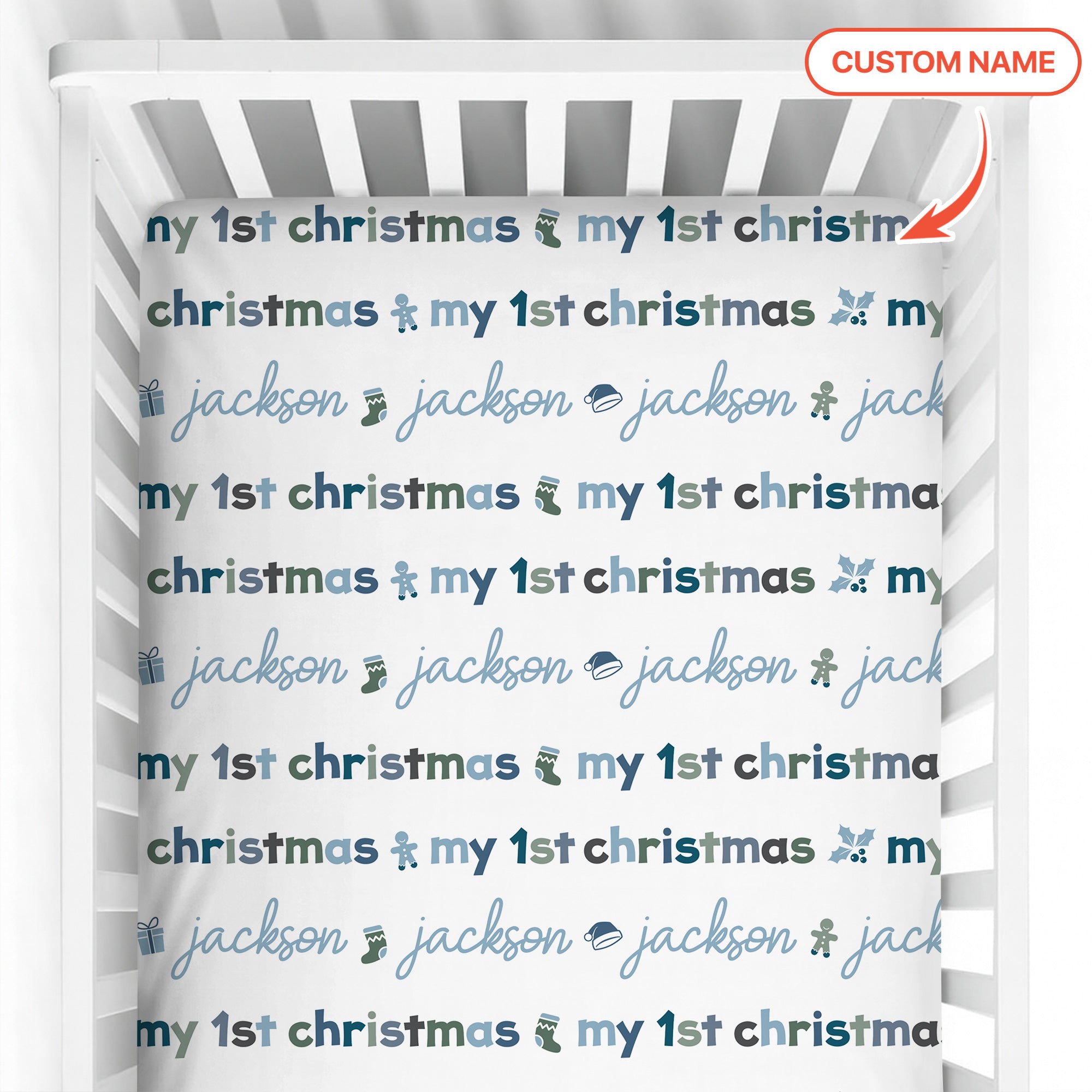 Custom Name My First Christmas Color Mood Fitted Crib Sheet - StazzyBaby