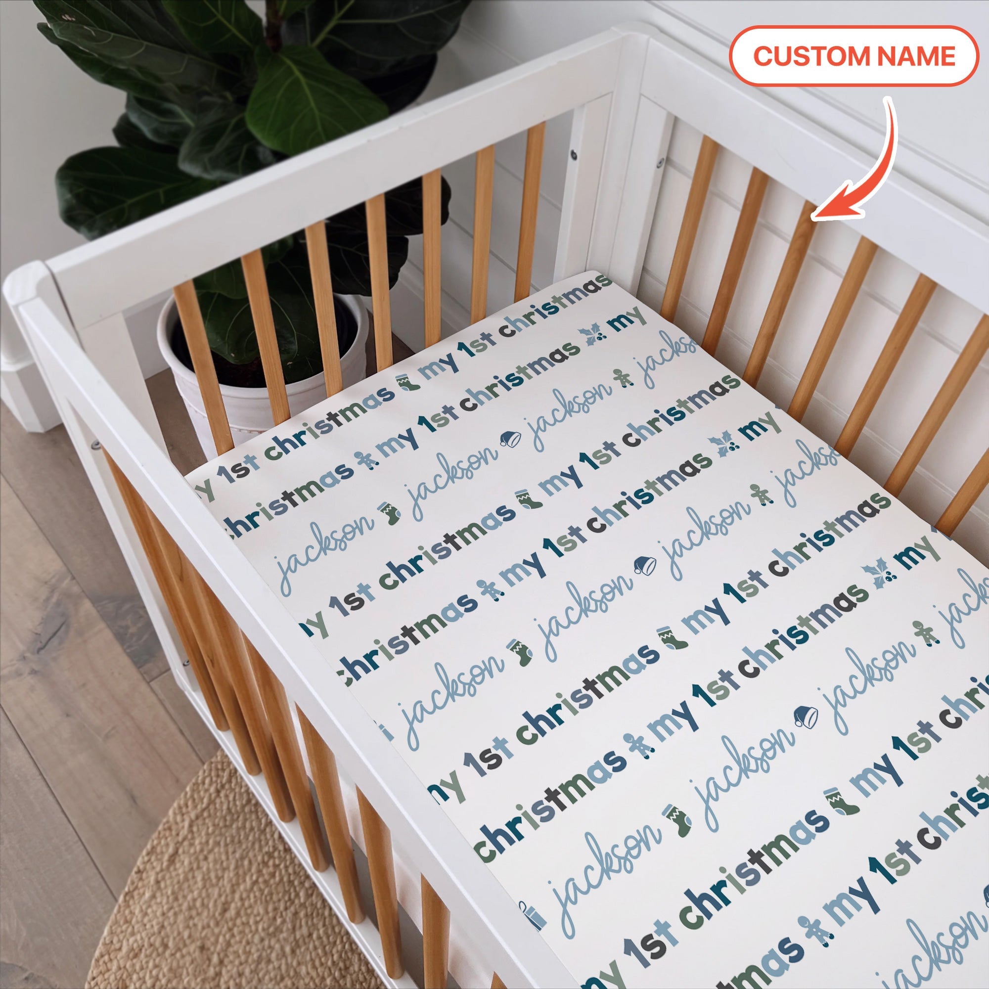 Custom Name My First Christmas Color Mood Fitted Crib Sheet - StazzyBaby