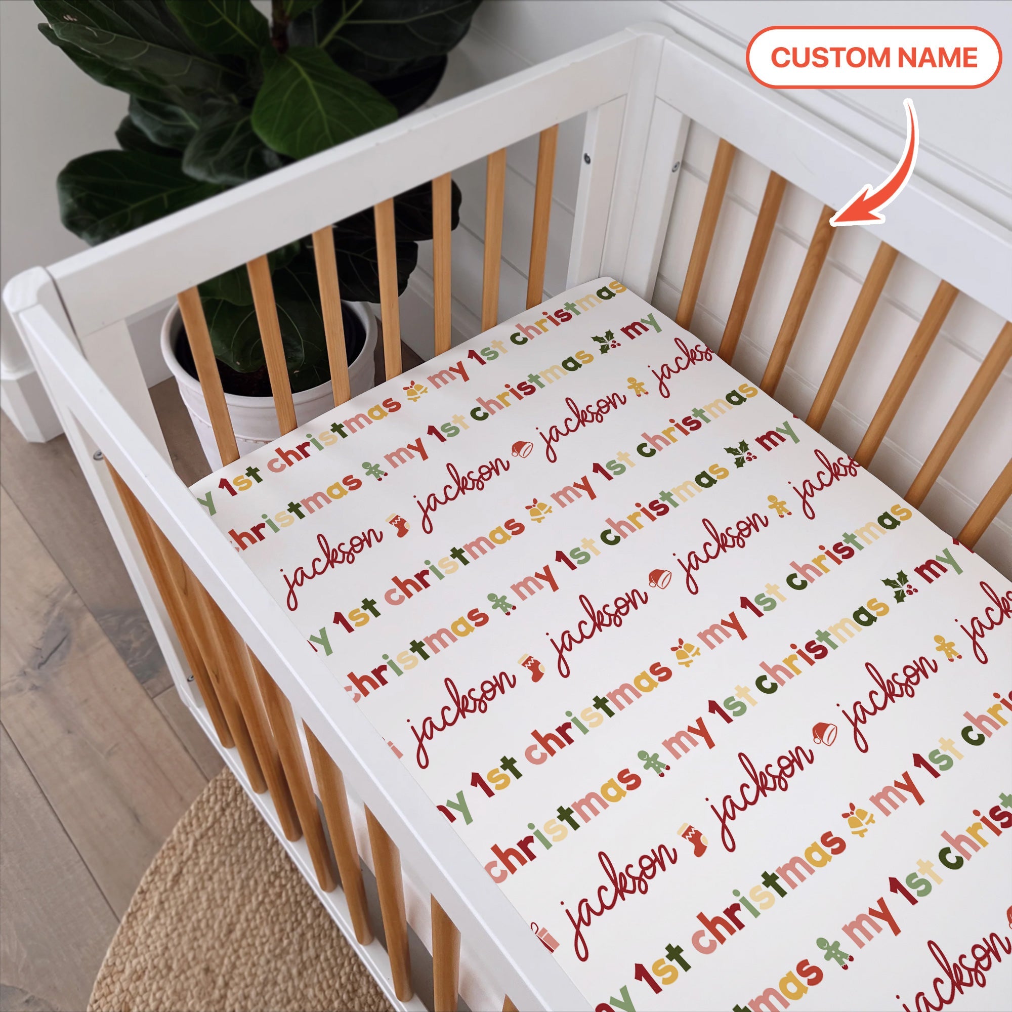 Custom Name My First Christmas Color Mood Fitted Crib Sheet - StazzyBaby
