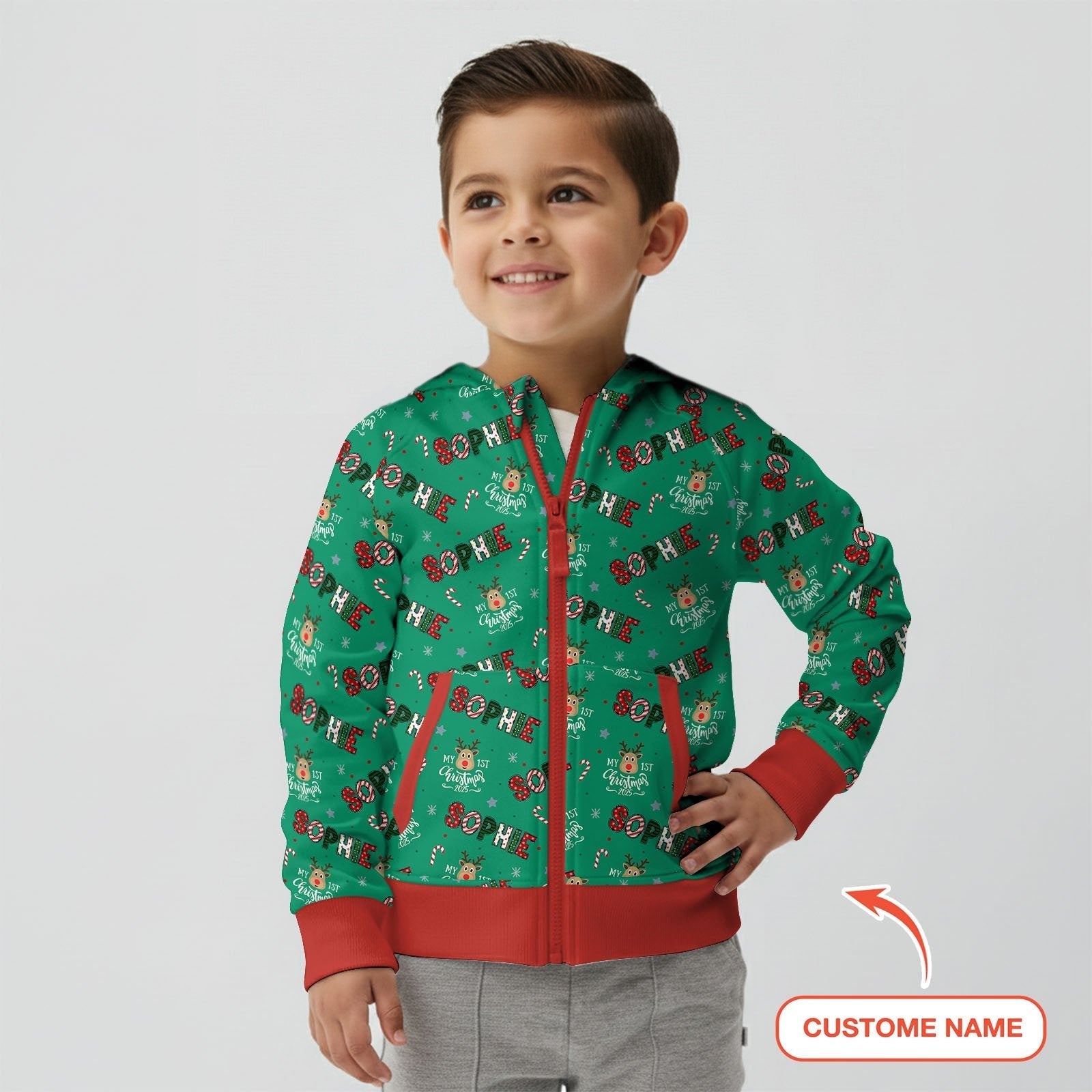 Custom Name "My First Christmas" Zip Hoodie - StazzyBaby