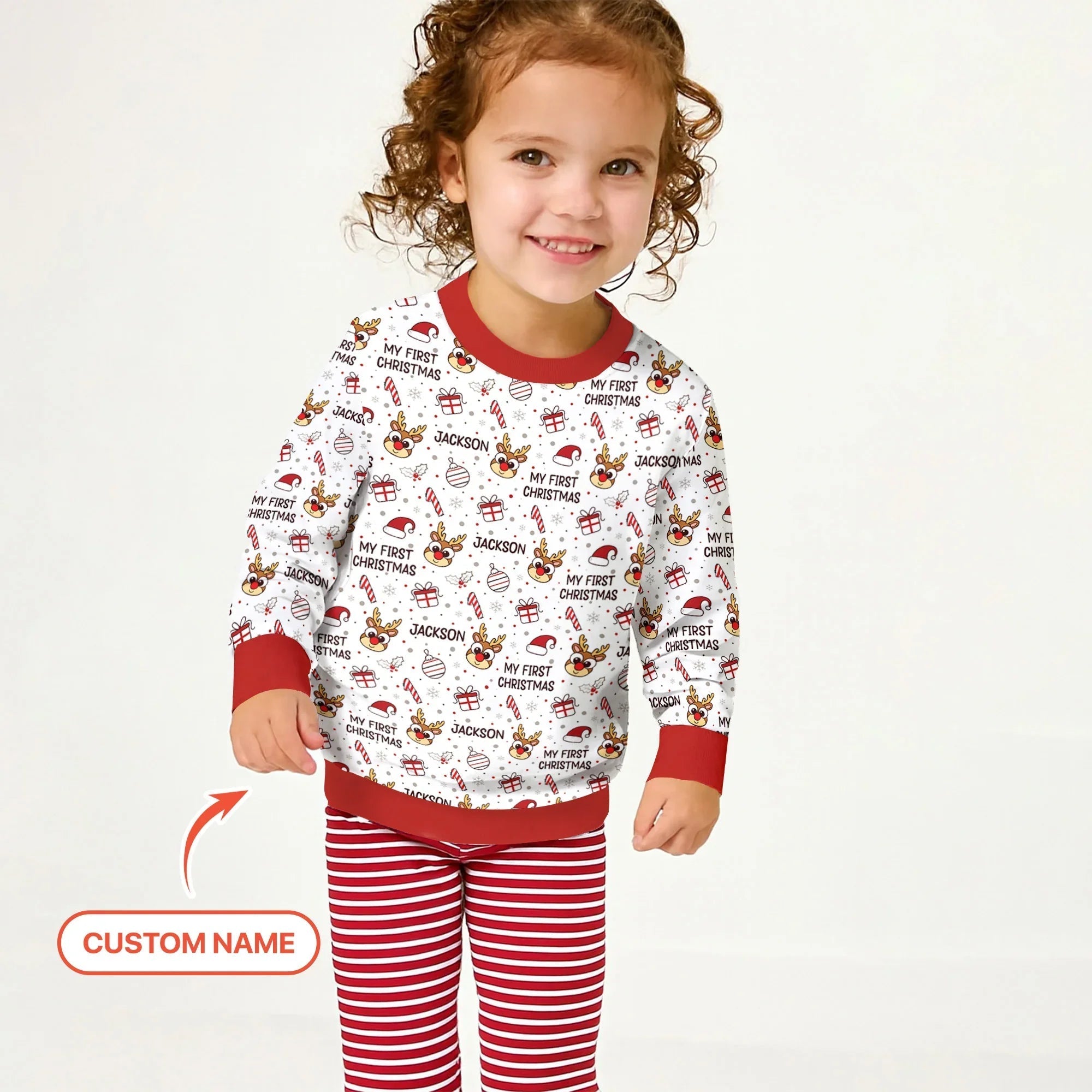 Custom Name Reindeer Doodle My First Christmas Crewneck Sweatshirt - StazzyBaby