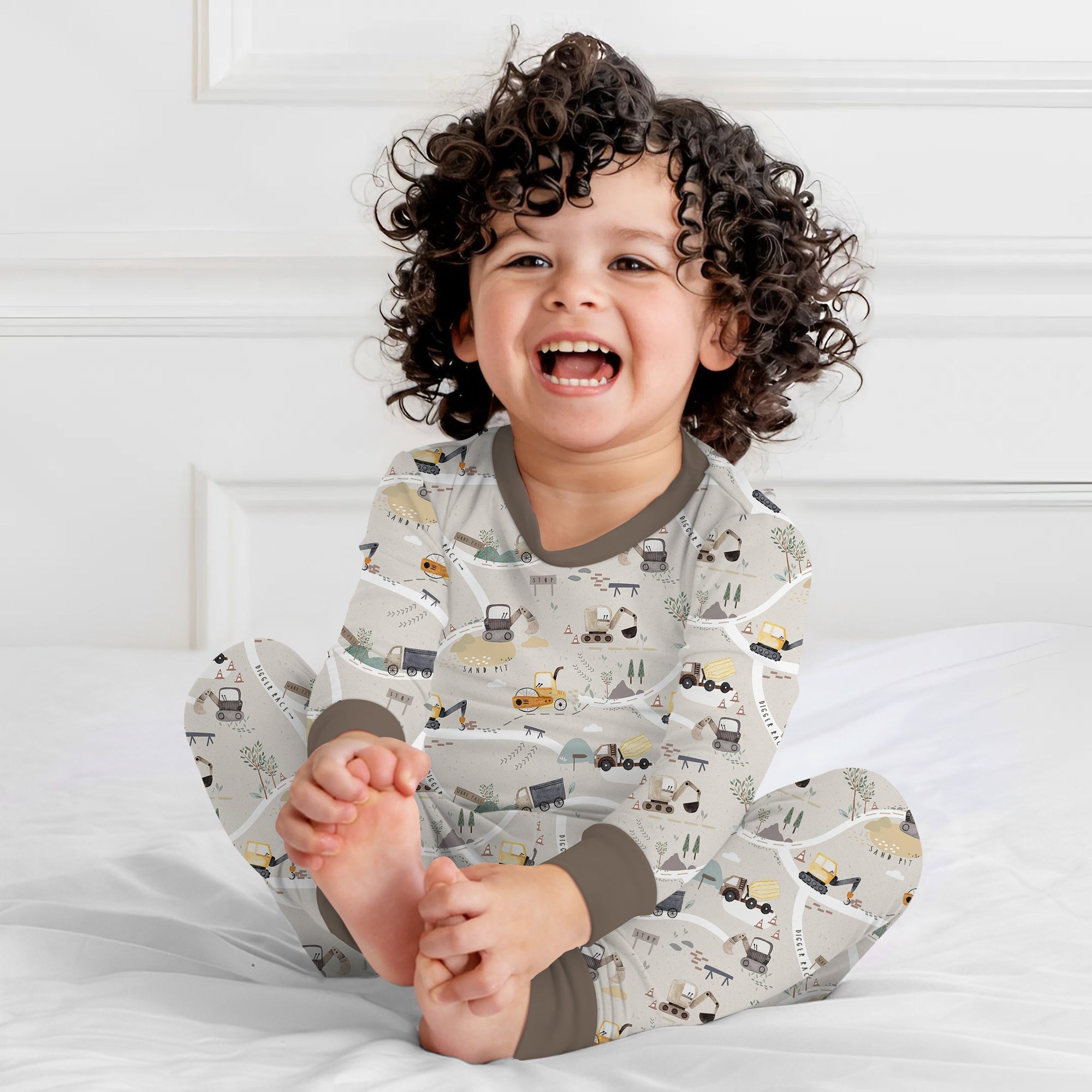 Diggers Route Map Two Piece Long Sleeve Pajama Set - StazzyBaby
