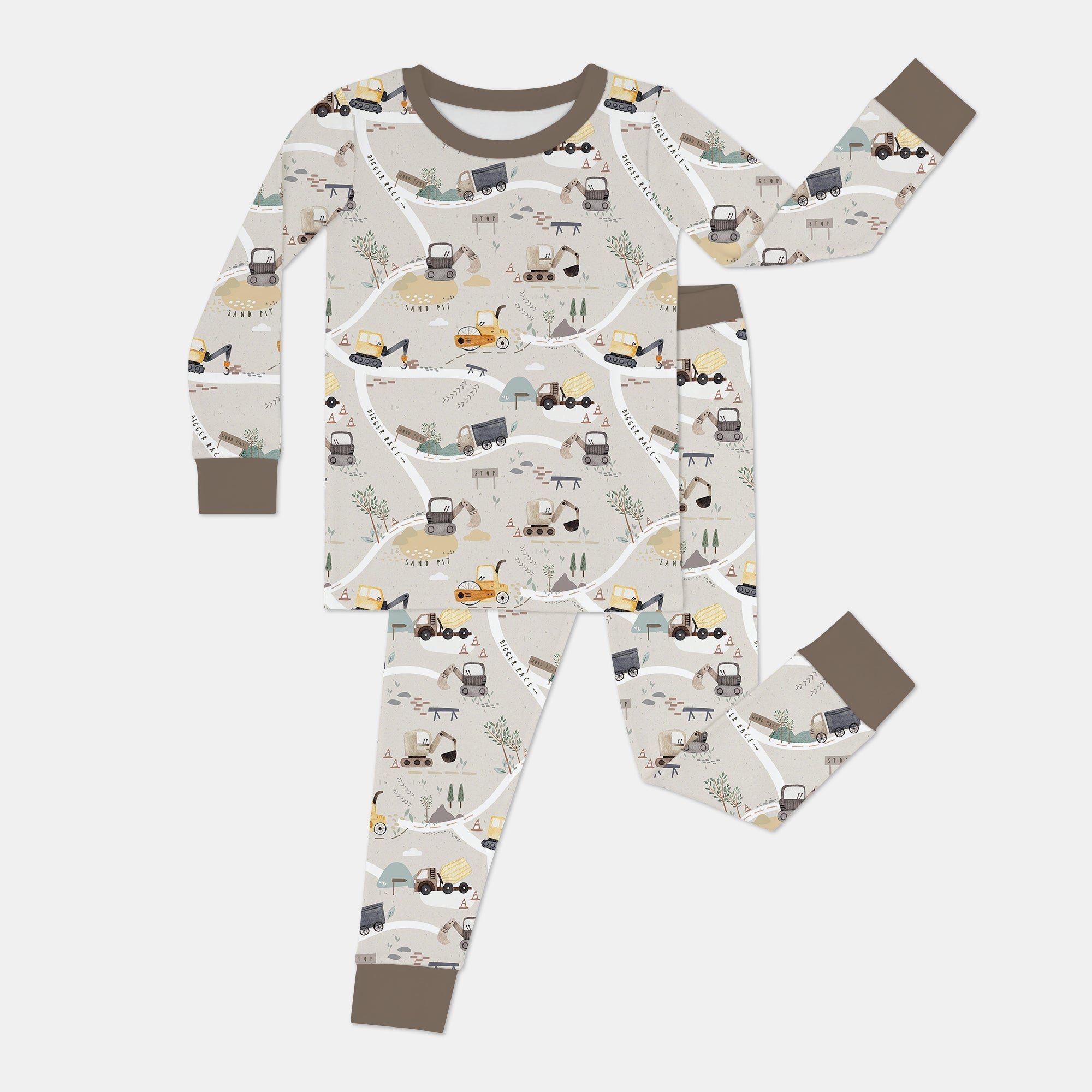 Diggers Route Map Two Piece Long Sleeve Pajama Set - StazzyBaby