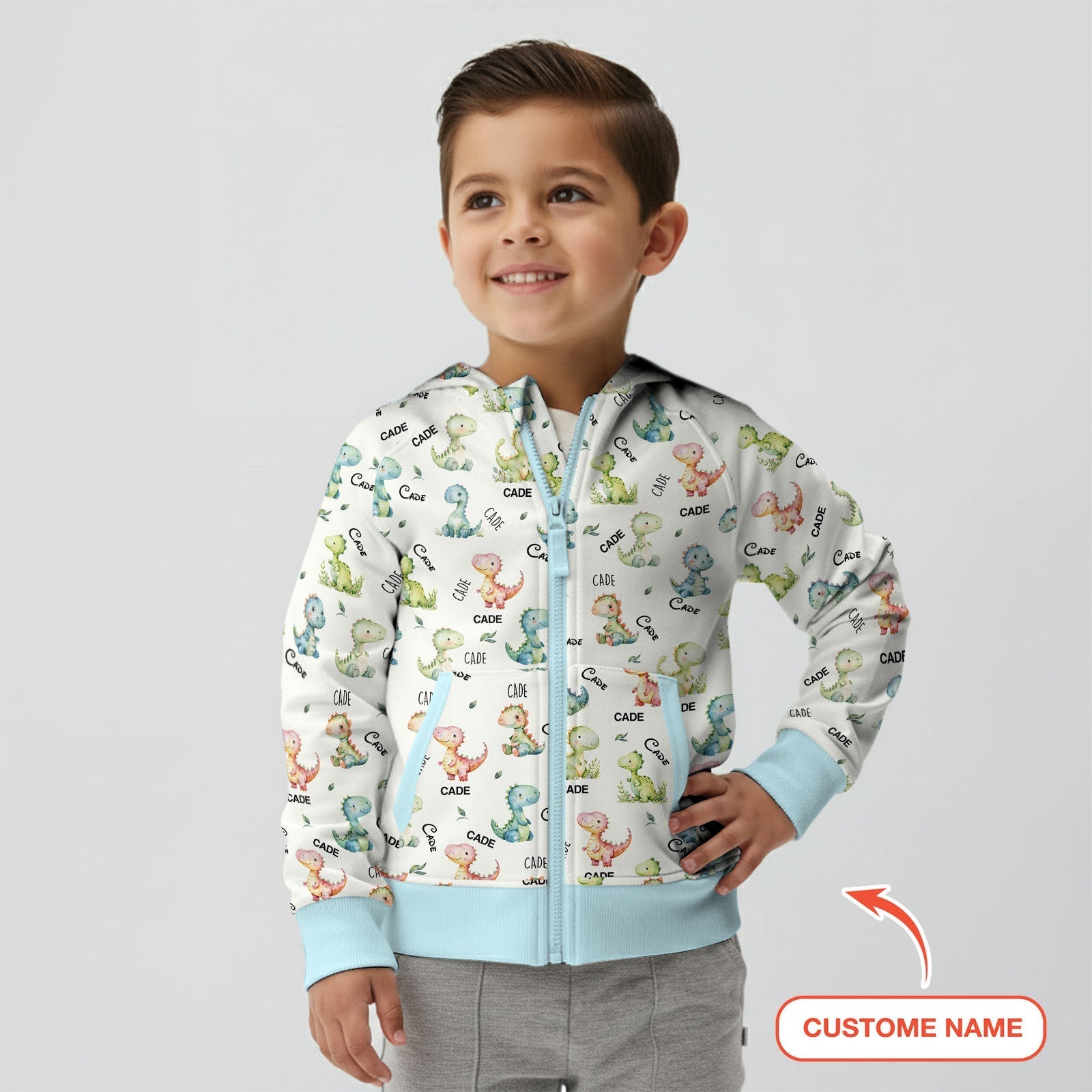 Dinosaur Custom Name Zip Hoodie - StazzyBaby
