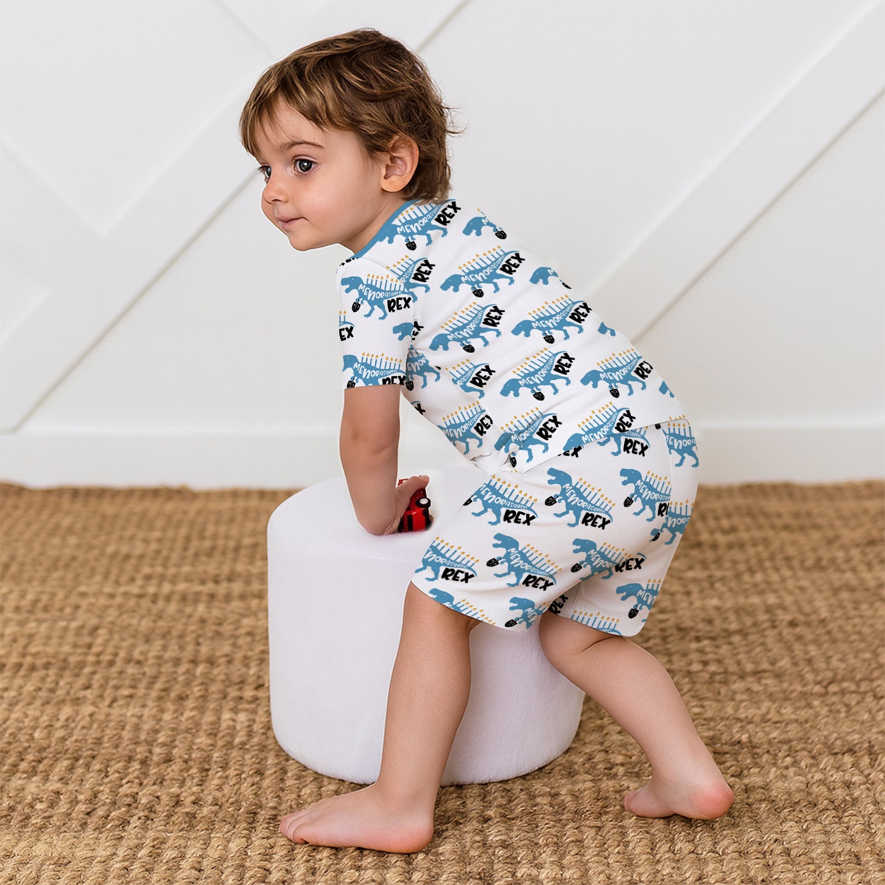 Dinosaur Hanukkah Boy Two Piece Short Sleeve & Shorts Pajama Set - StazzyBaby