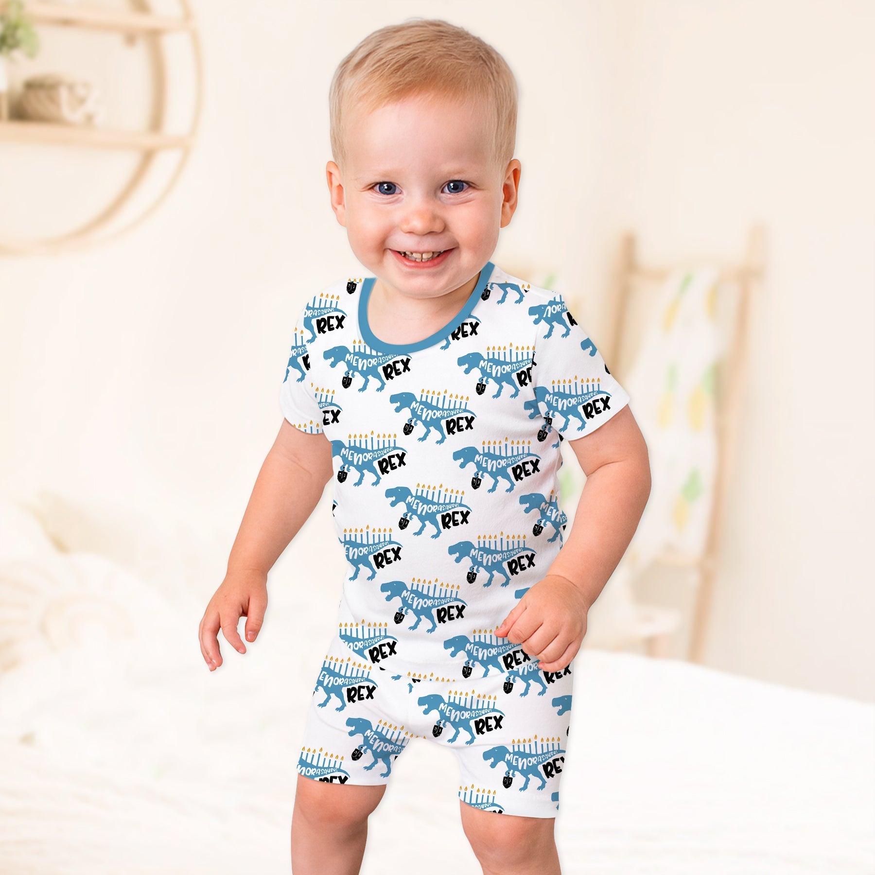 Dinosaur Hanukkah Boy Two Piece Short Sleeve & Shorts Pajama Set - StazzyBaby