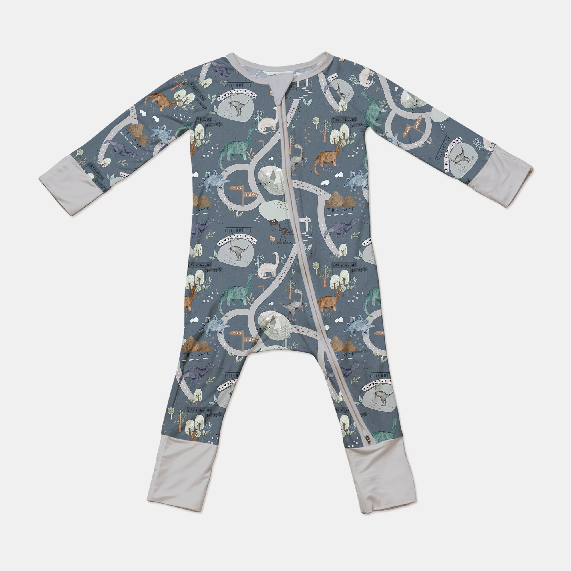 Dinosaur Route Map Convertible Zippered Romper - StazzyBaby