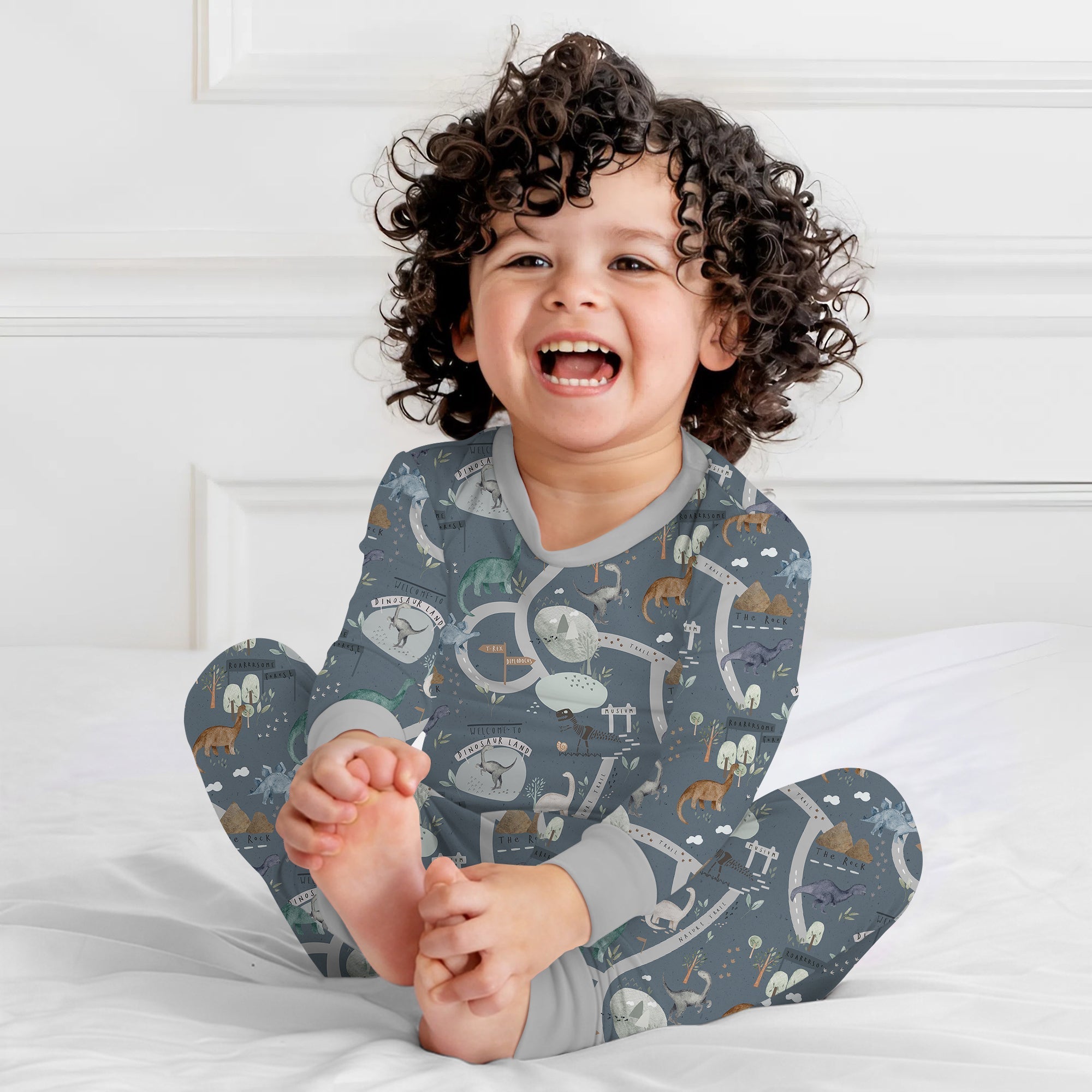Dinosaur Route Map Two Piece Long Sleeve Pajama Set - StazzyBaby