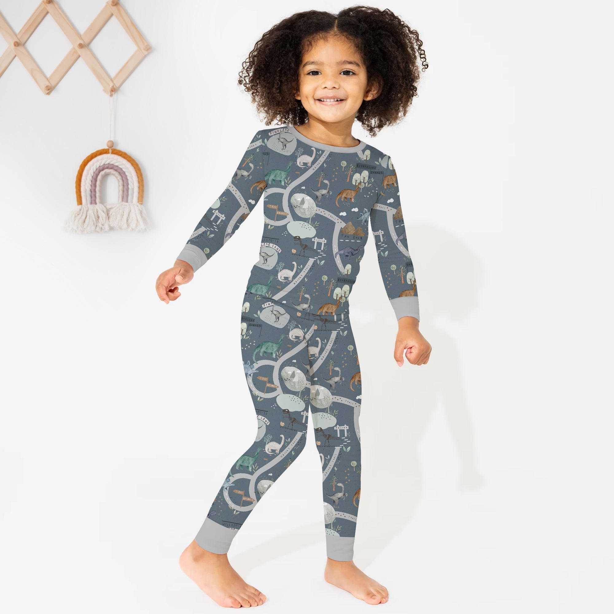 Dinosaur Route Map Two Piece Long Sleeve Pajama Set - StazzyBaby